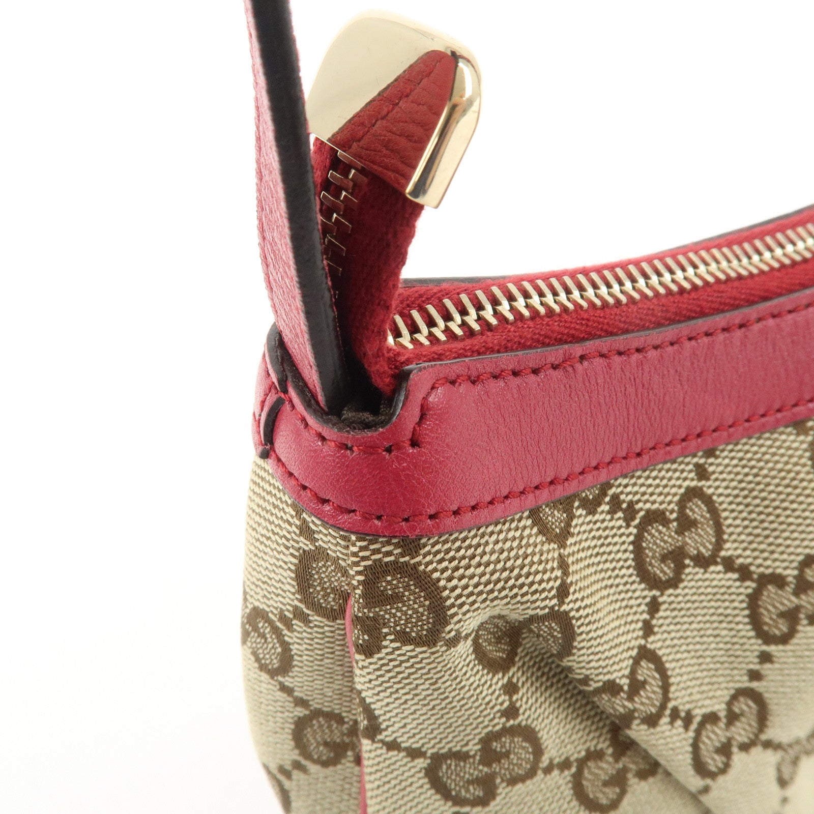 GUCCI Lovely Heart GG Canvas Leather Hand Bag Beige Red 245938 Used