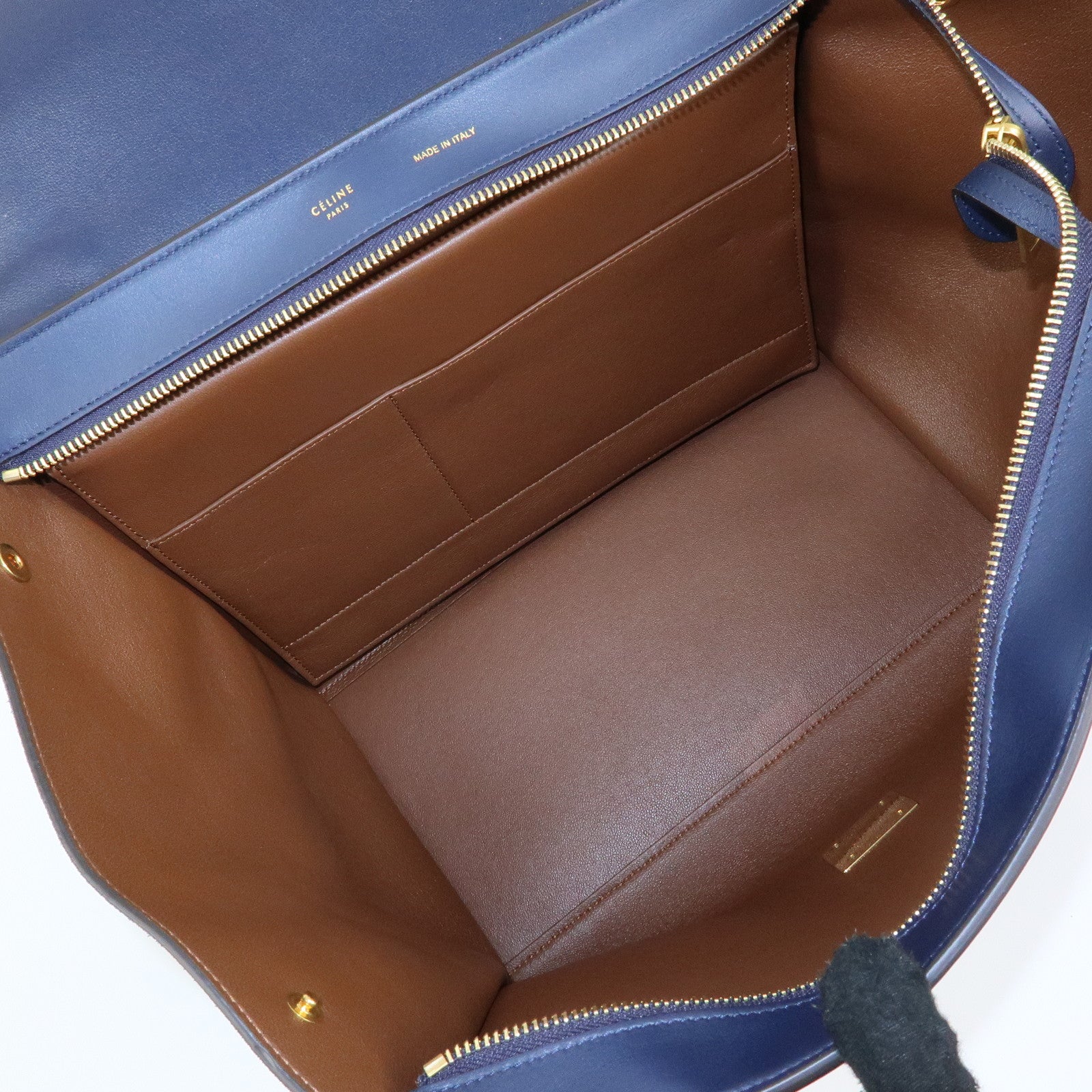 CELINE Leather Suede 2Way Bag Hand Bag Shoulder Bag Navy