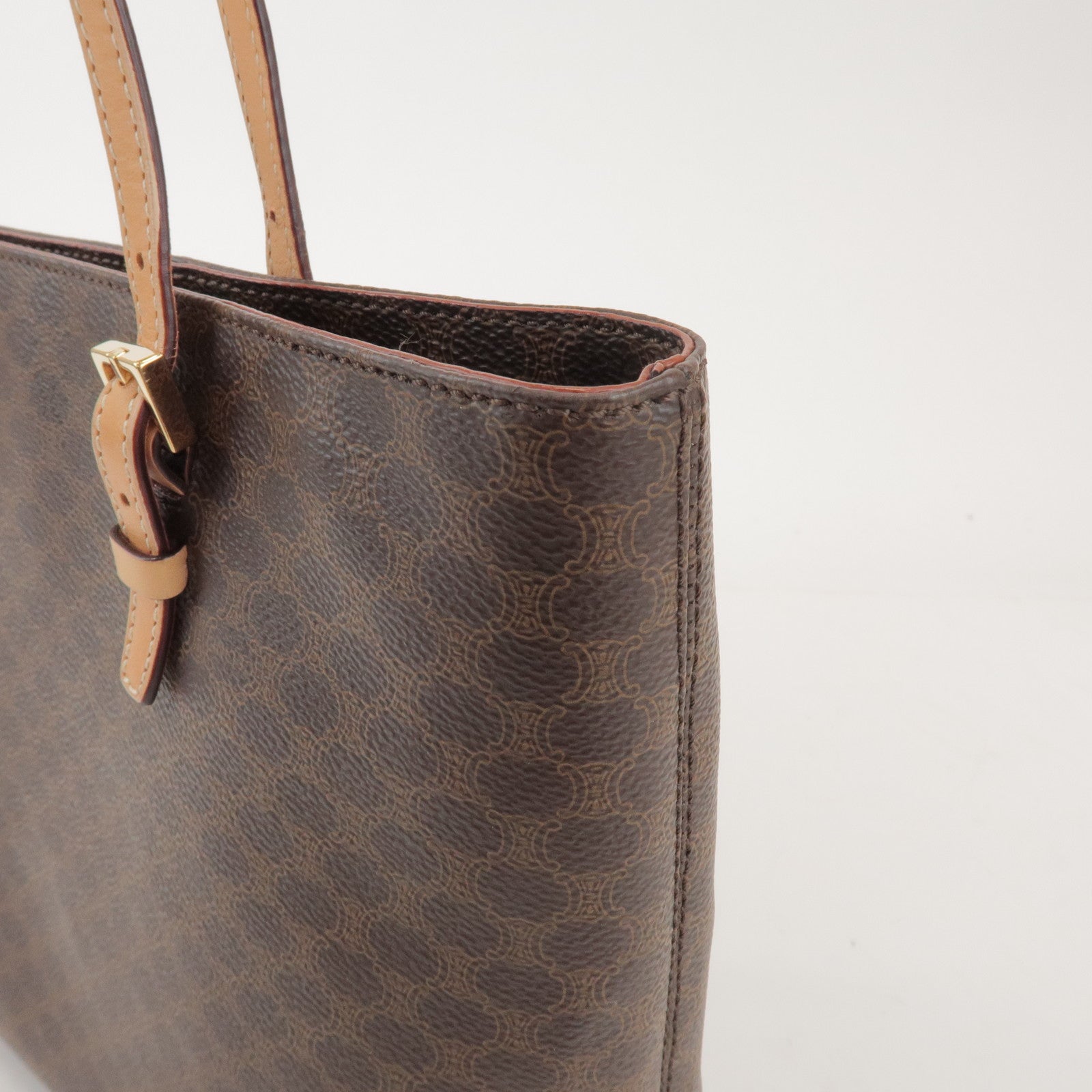 CELINE Macadam PVC Canvas Leather Tote Bag Shoulder Bag Brown