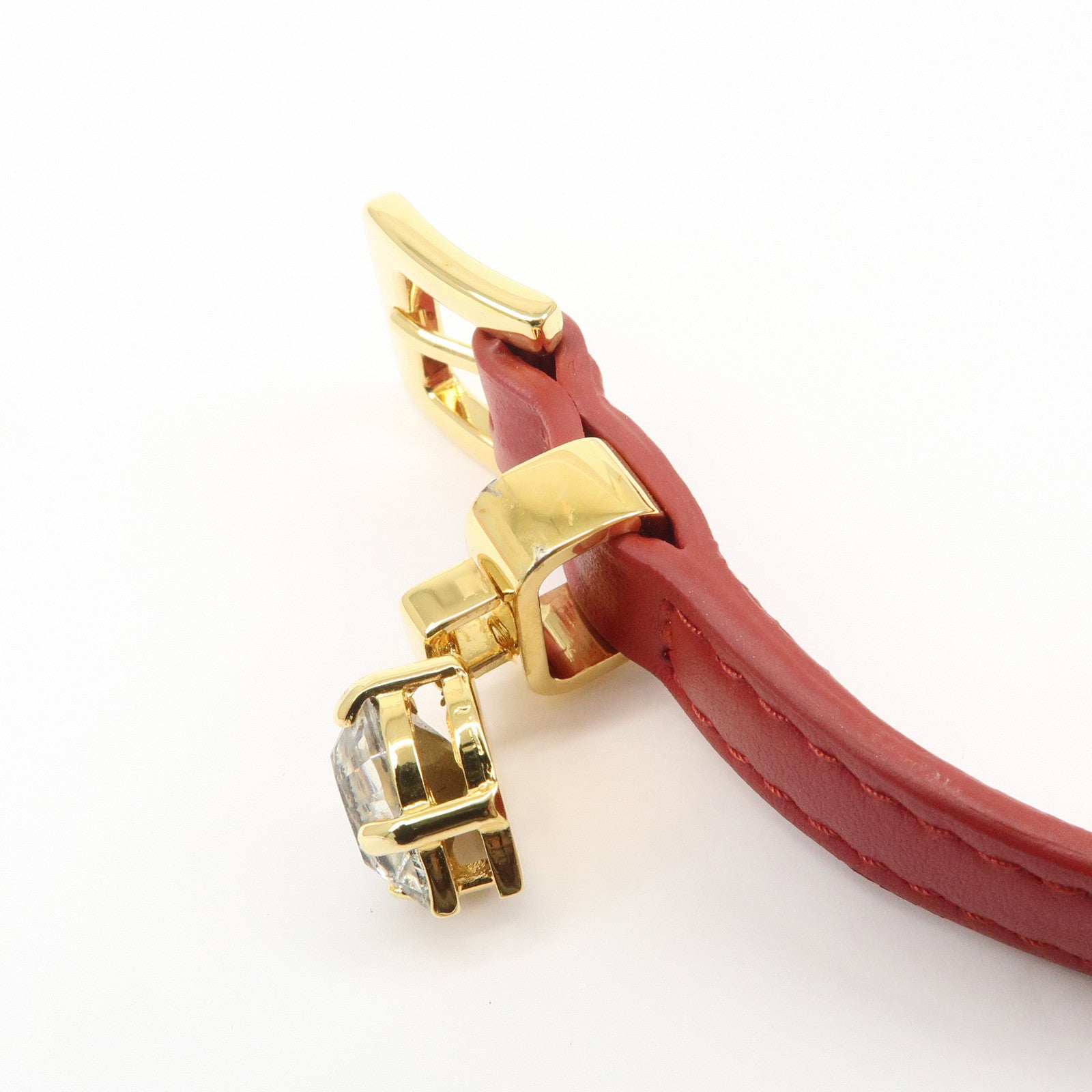 MIU MIU Heart Motif Leather Bracelet Bangle Red 51B253