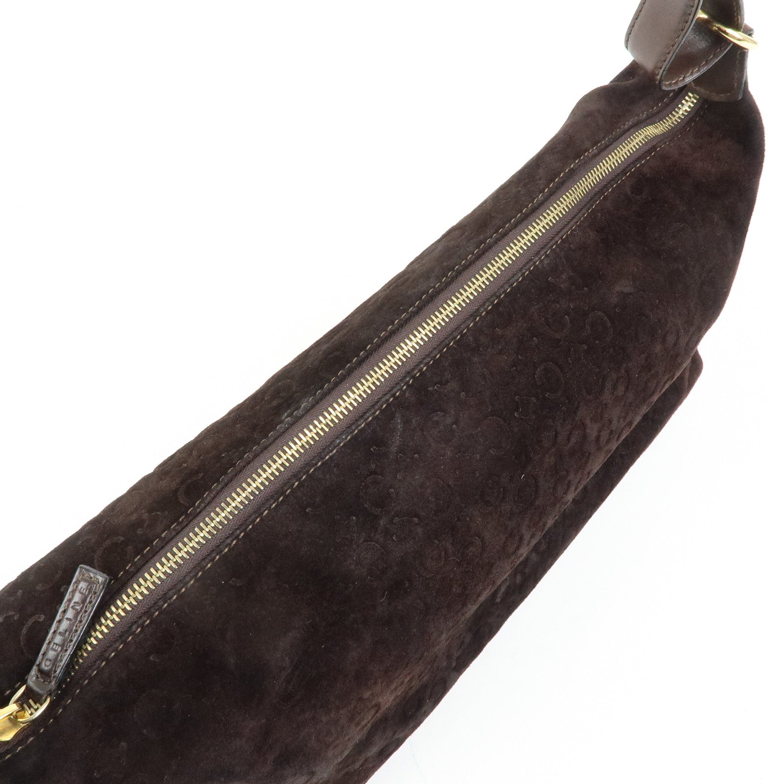 CELINE C Macadam Suede Leather Shoulder Bag Hand Bag Dark Brown