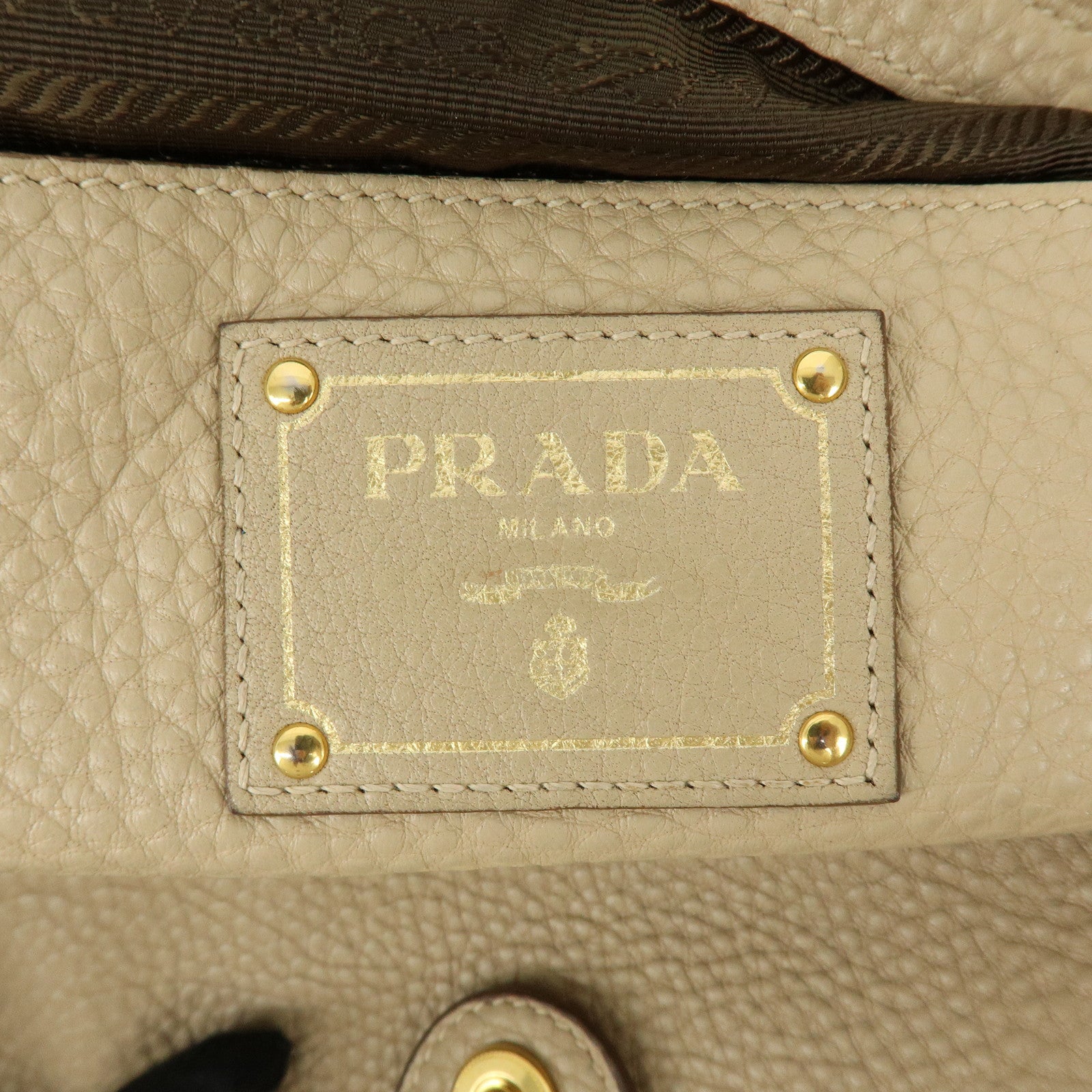 PRADA Triangle Logo Leather 2Way Hand Shoulder Bag Beige BN2795
