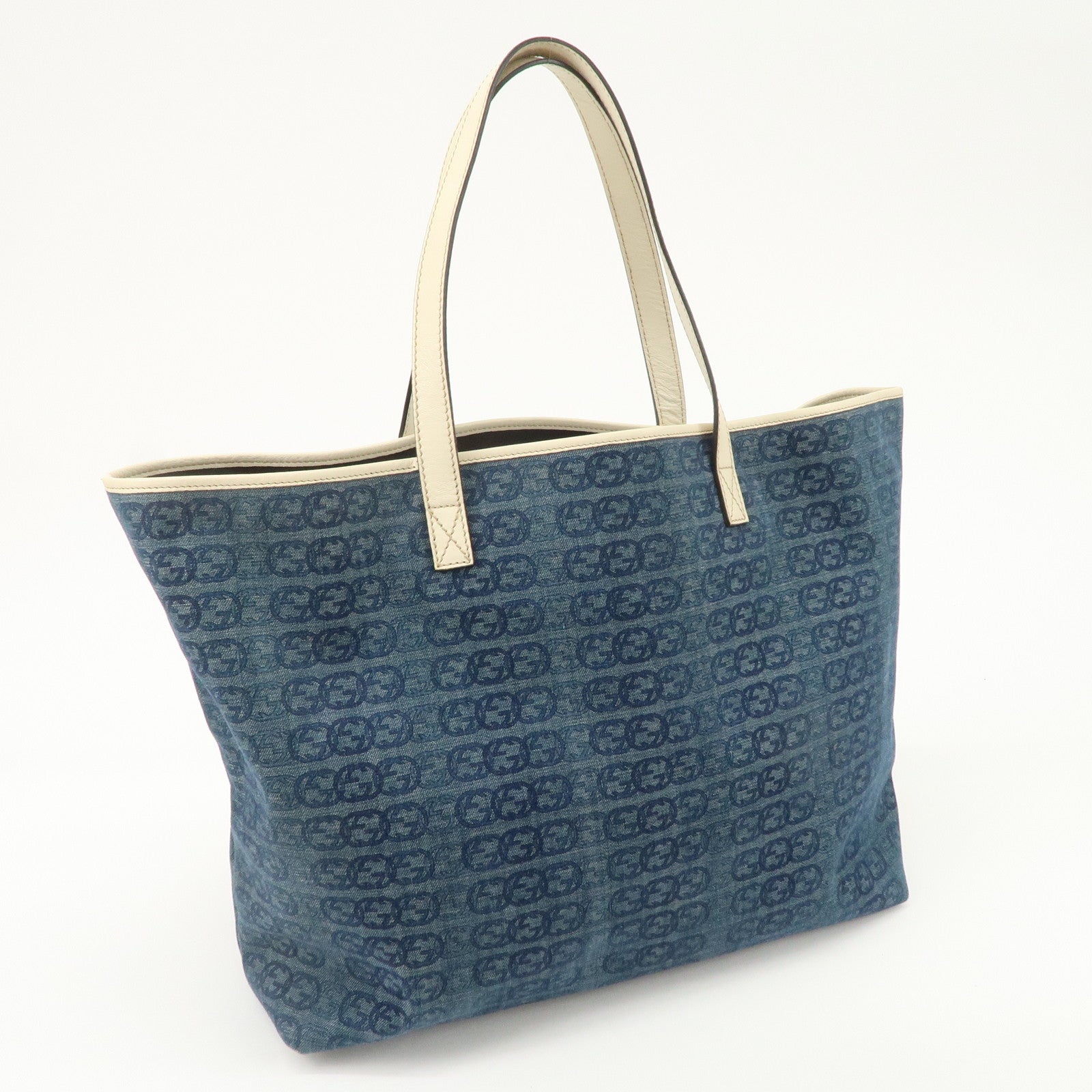 GUCCI Interlocking G Denim Leather Tote Bag Shoulder Bag Blue 257245 Used