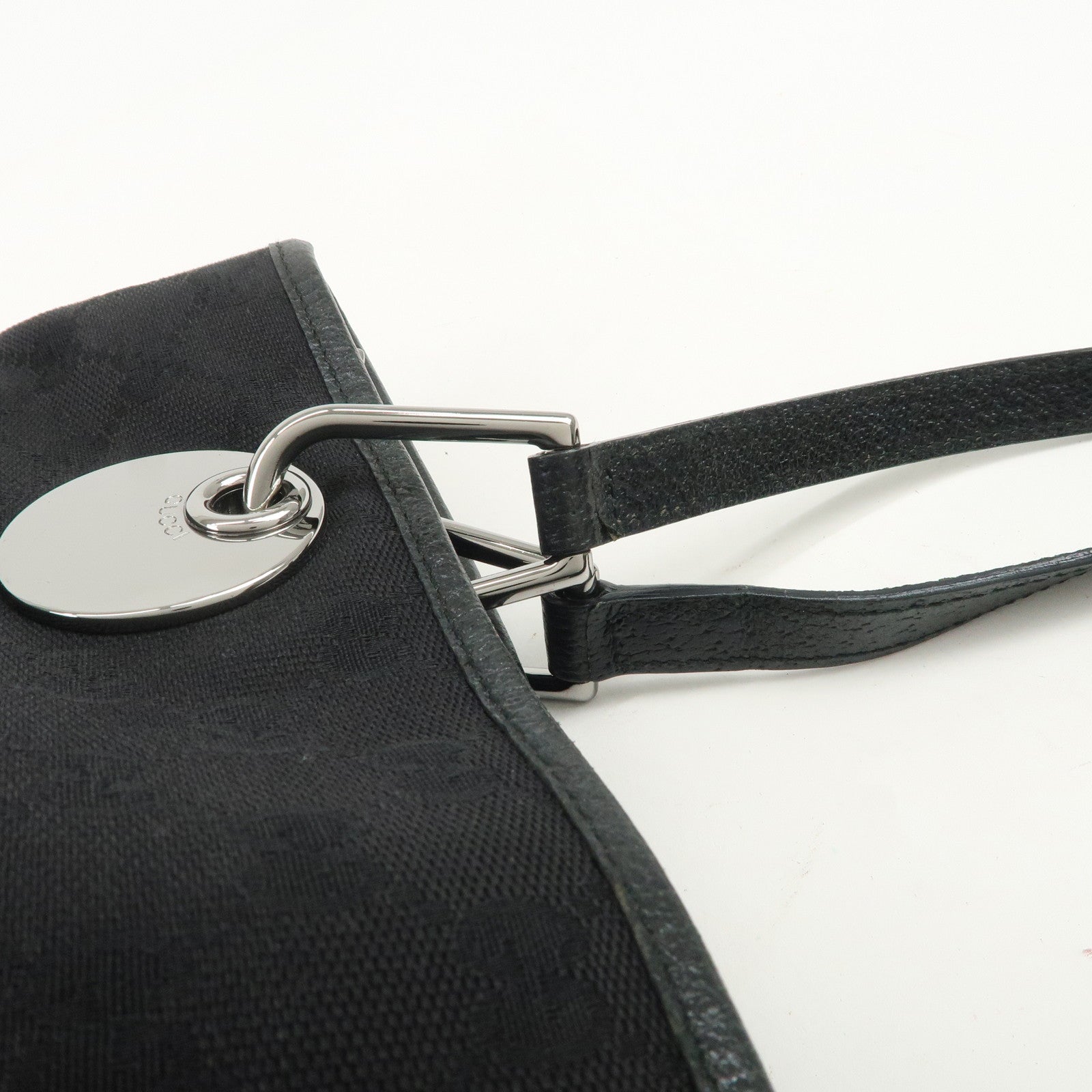 GUCCI GG Canvas Leather Tote Bag Shoulder Bag Black 120337