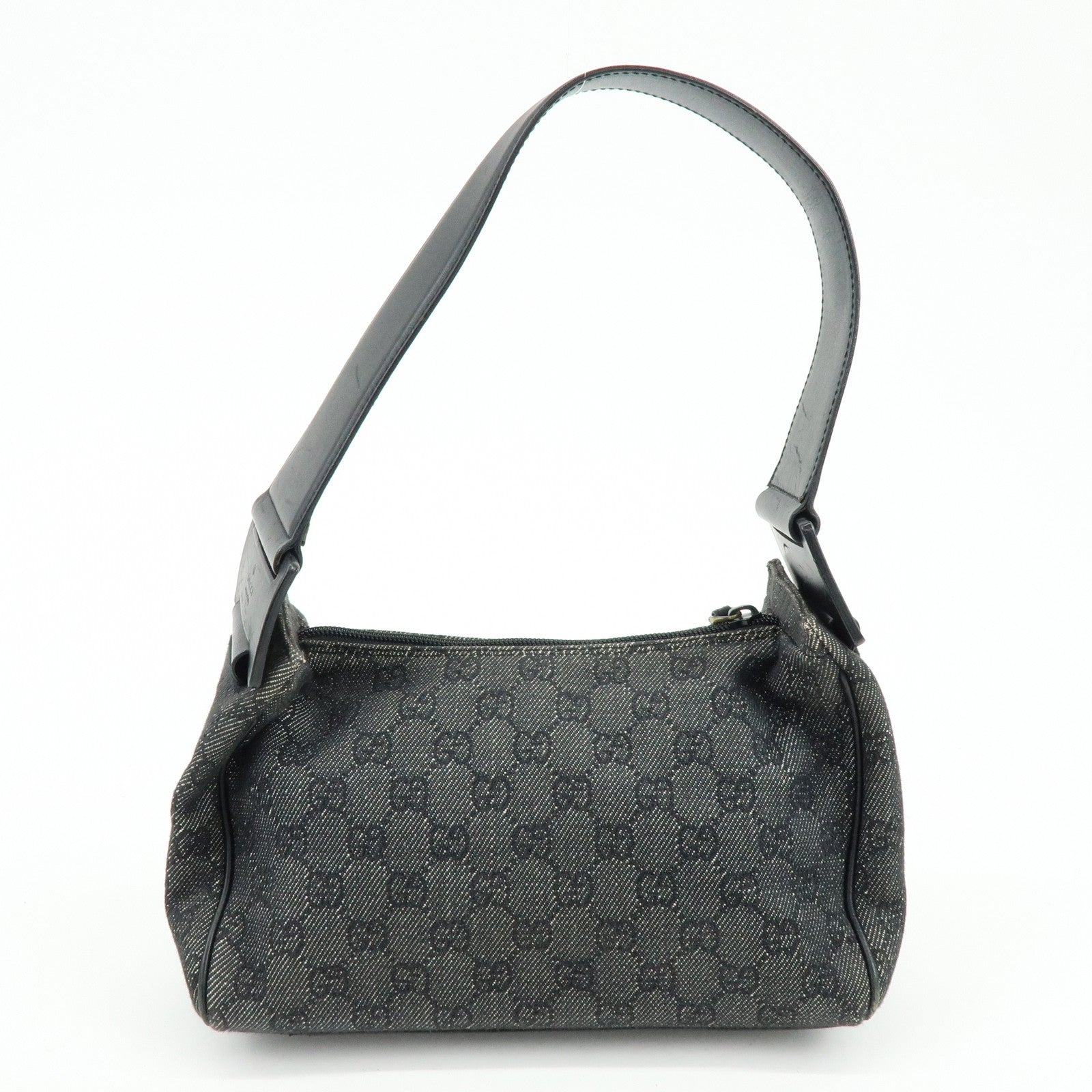 GUCCI GG Canvas Leather Shoulder Bag Black