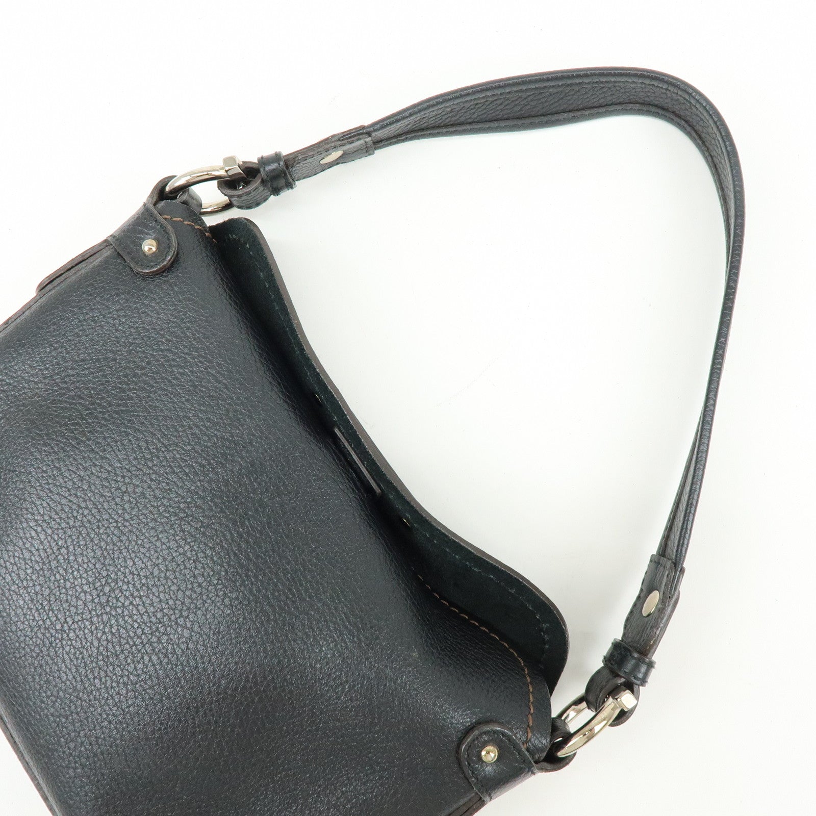Ferragamo Gancini Leather Shoulder Bag Hand Bag Black