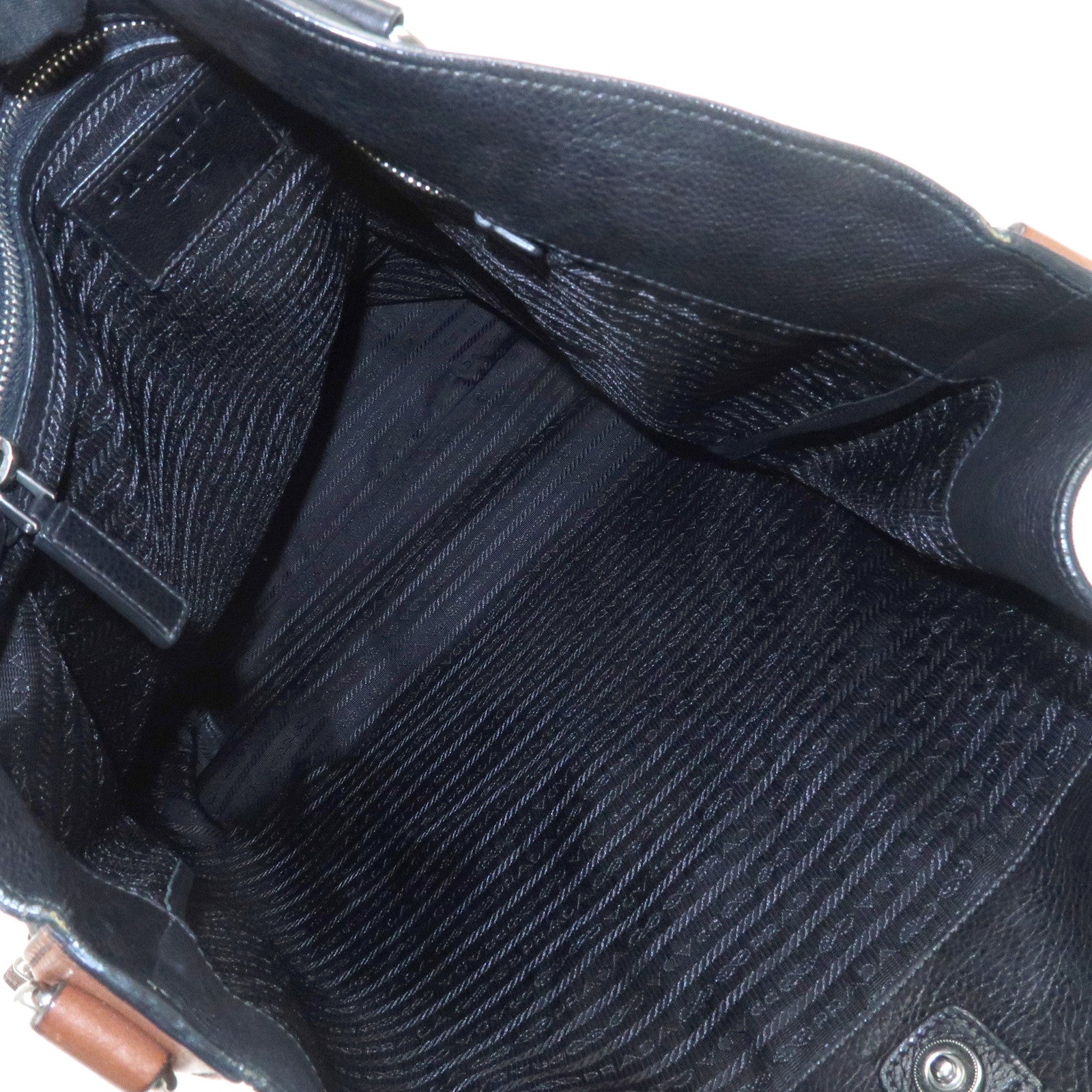 PRADA Leather 2Way Bag Tote Bag Shoulder Bag Black VA0801