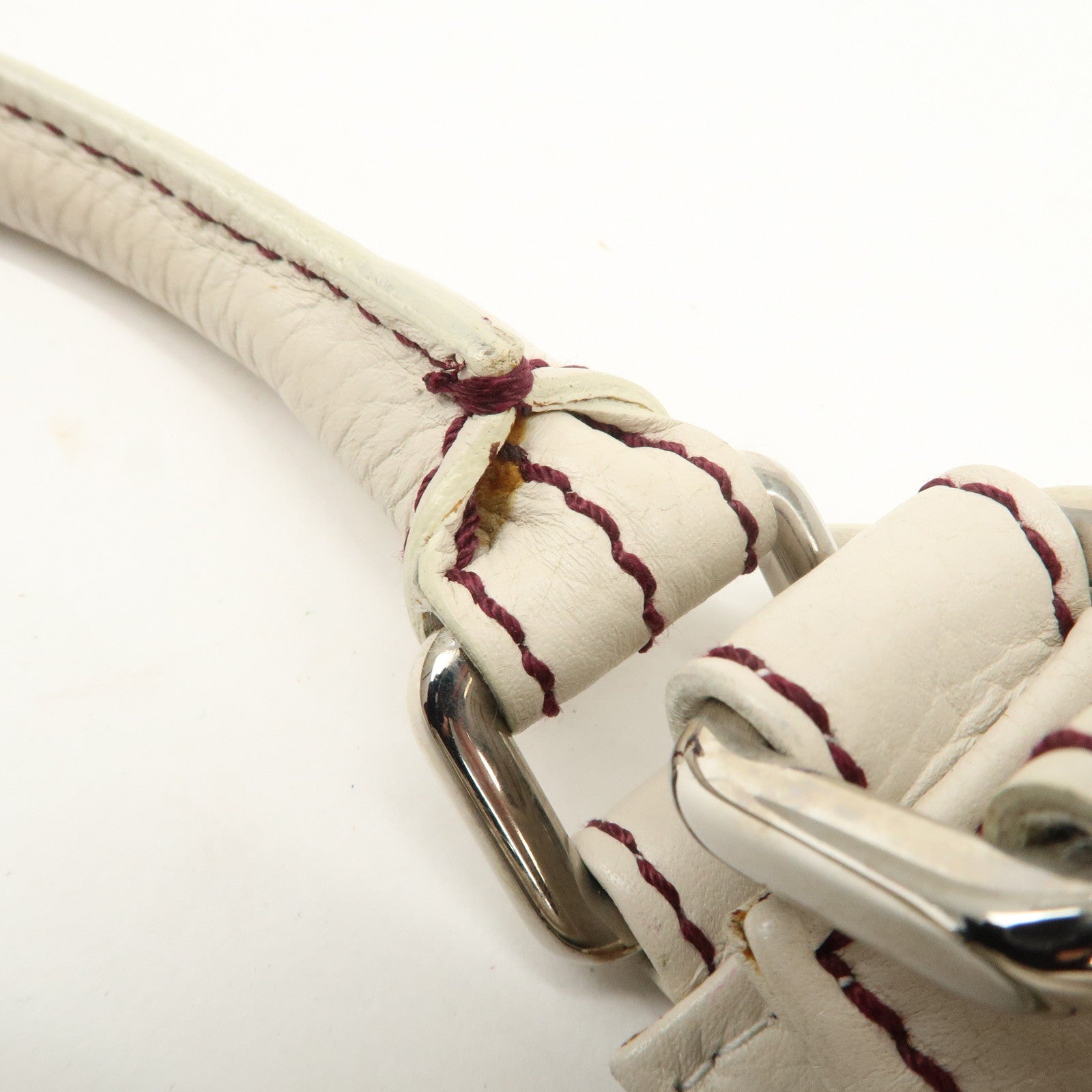 CHANEL Logo Calf Leather Fringe Tassel Shoulder Bag Hand Bag White A23055 Used