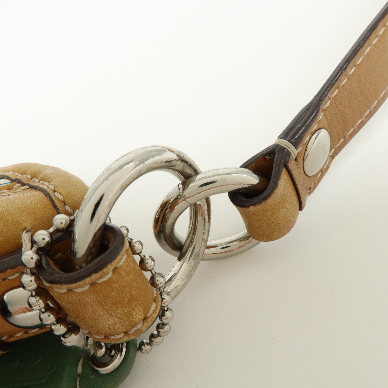 COACH Signature PVC Leather Shoulder Bag Hand Bag White Green