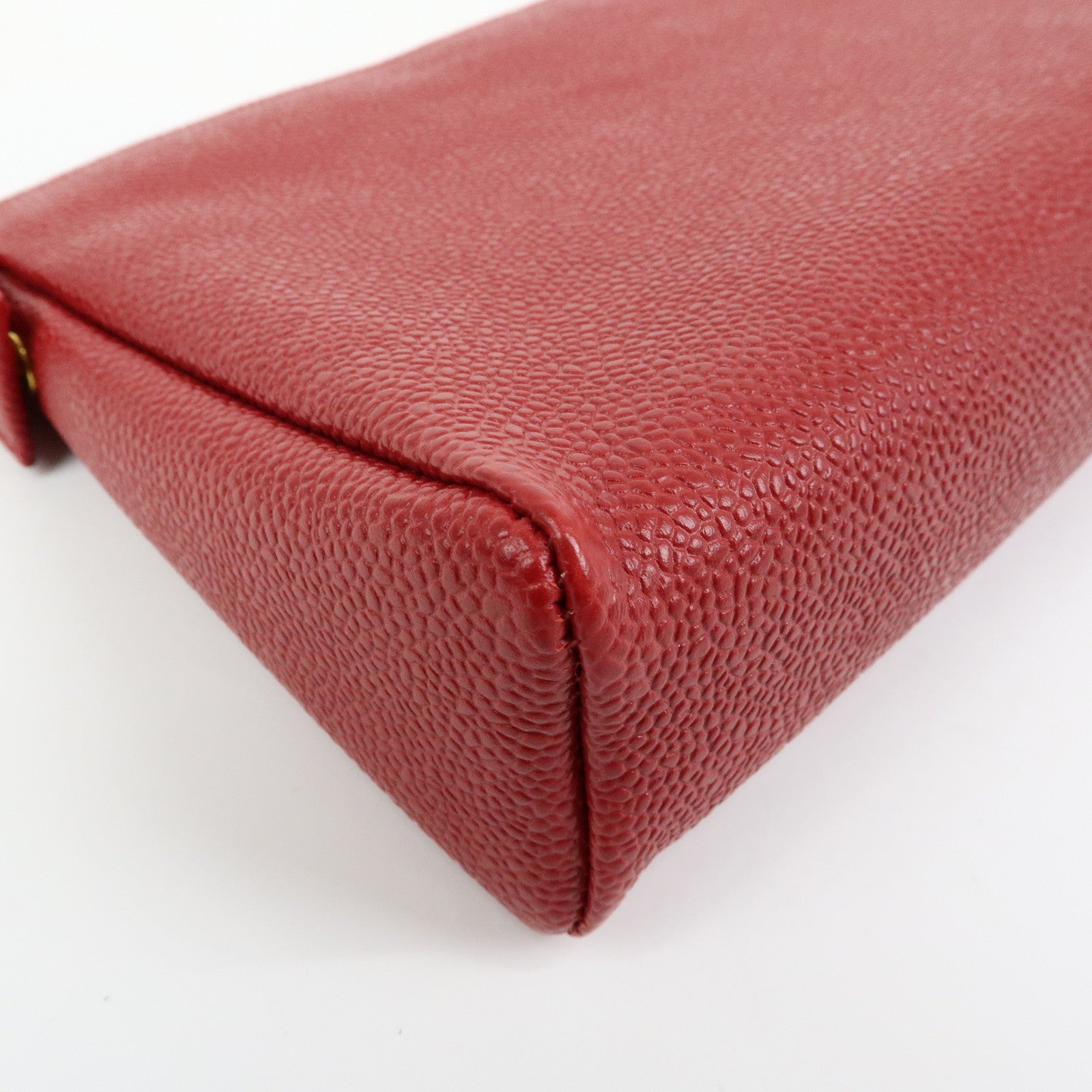 CHANEL COCO Mark Caviarskin Cosmetic Case Makeup Bag Pouch Red