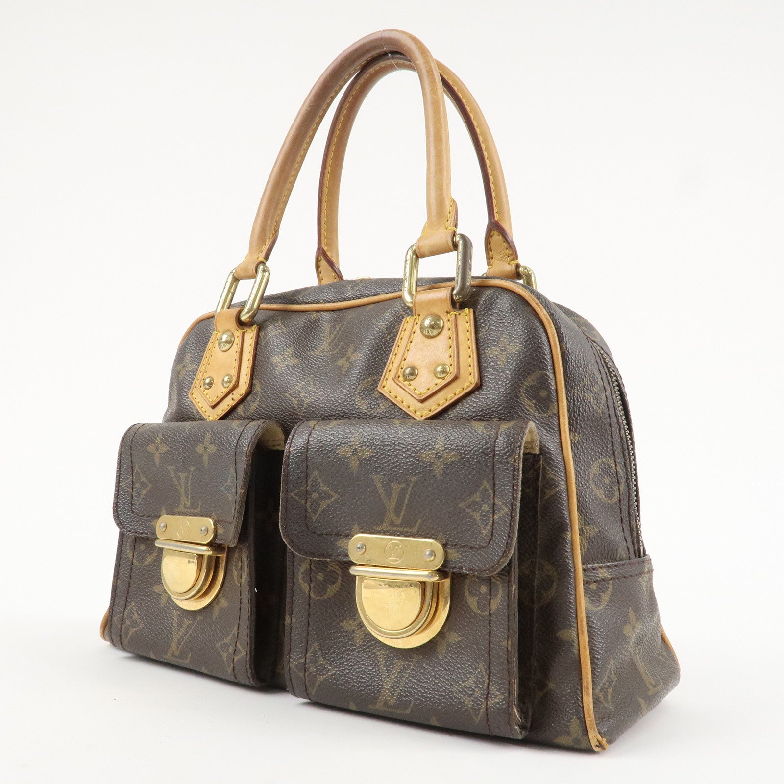 Louis Vuitton Monogram Manhattan PM Hand Bag Brown Gold HDW M40026 Used