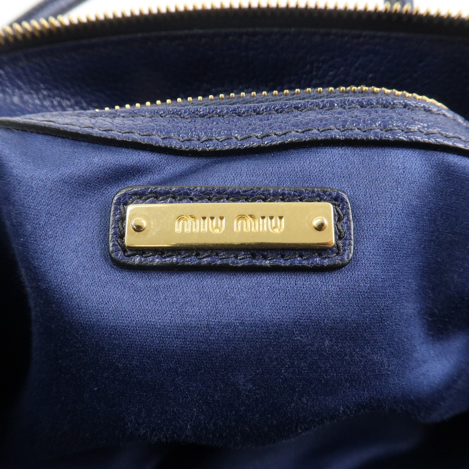 MIU MIU Madras Leather 2Way Hand Bag Shoulder Bag Blue 5BG136