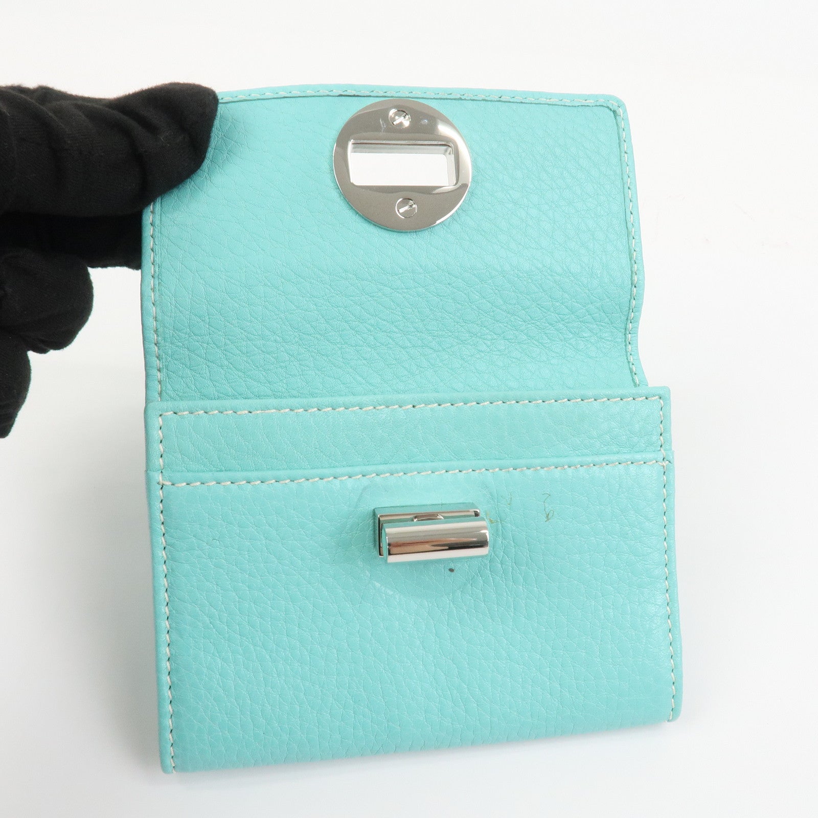 Tiffany & Co Leather Compact Bi-fold Wallet Tiffany Light Blue