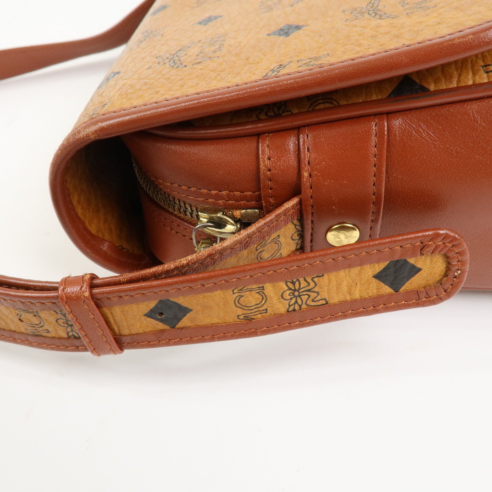 MCM Visetos Leather Shoulder Bag Crossbody Bag Brown