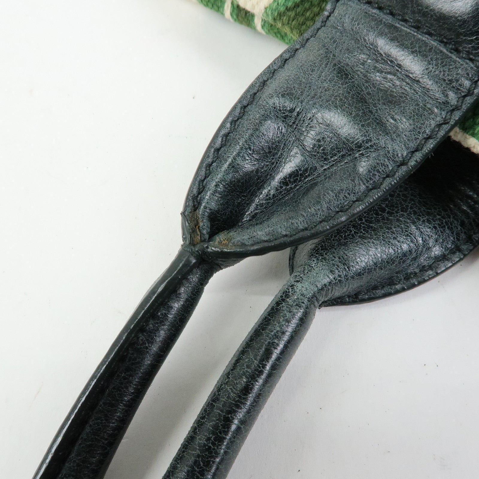 MIU MIU Canvas Leather Tote Bag Hand Bag Green Natural