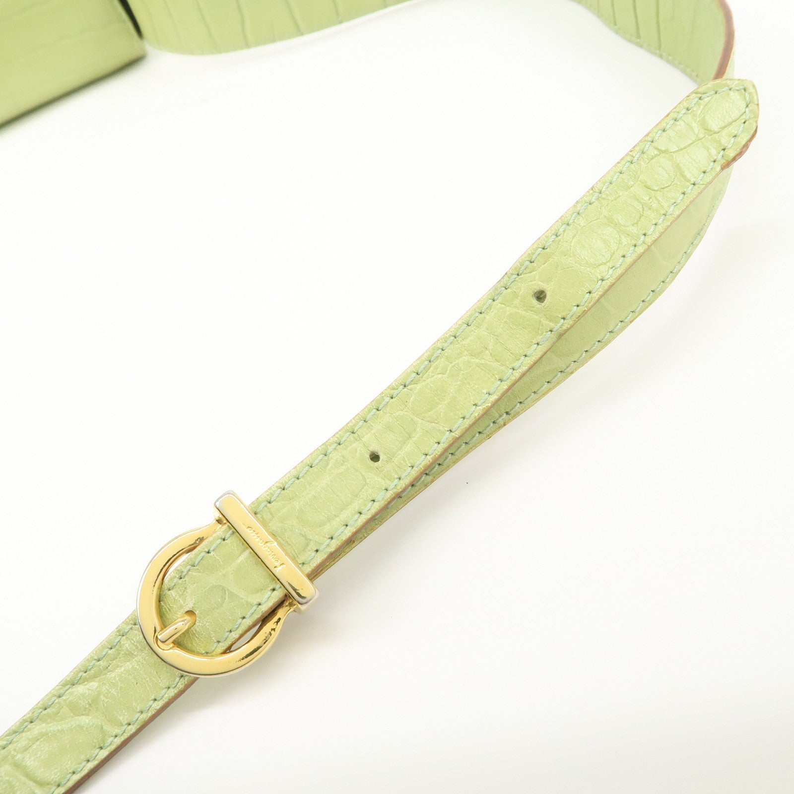 Ferragamo Gancini Embossed Leather Shoulder Bag Light Green