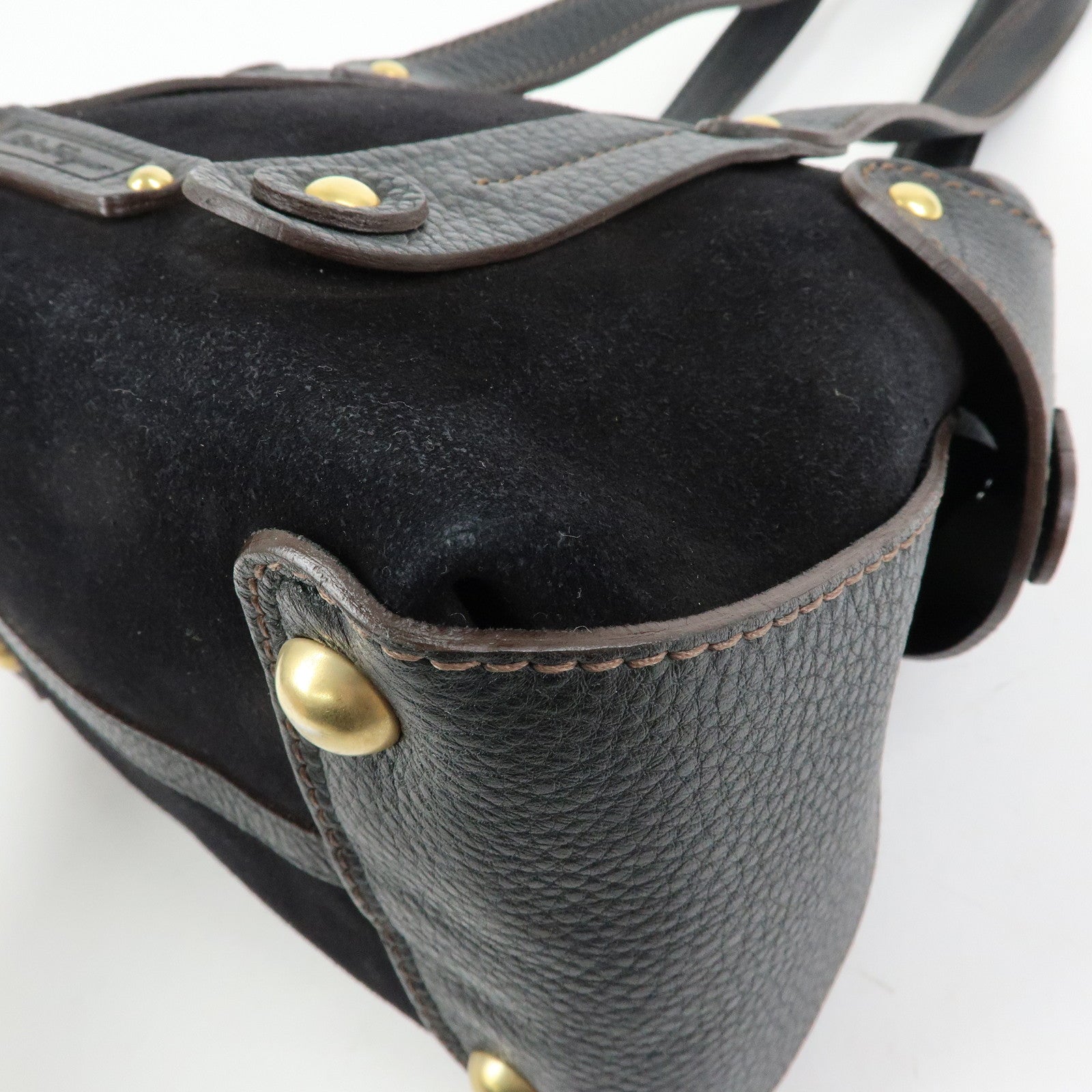Ferragamo Gancini Suede Leather Shoulder Bag Hand Bag Black