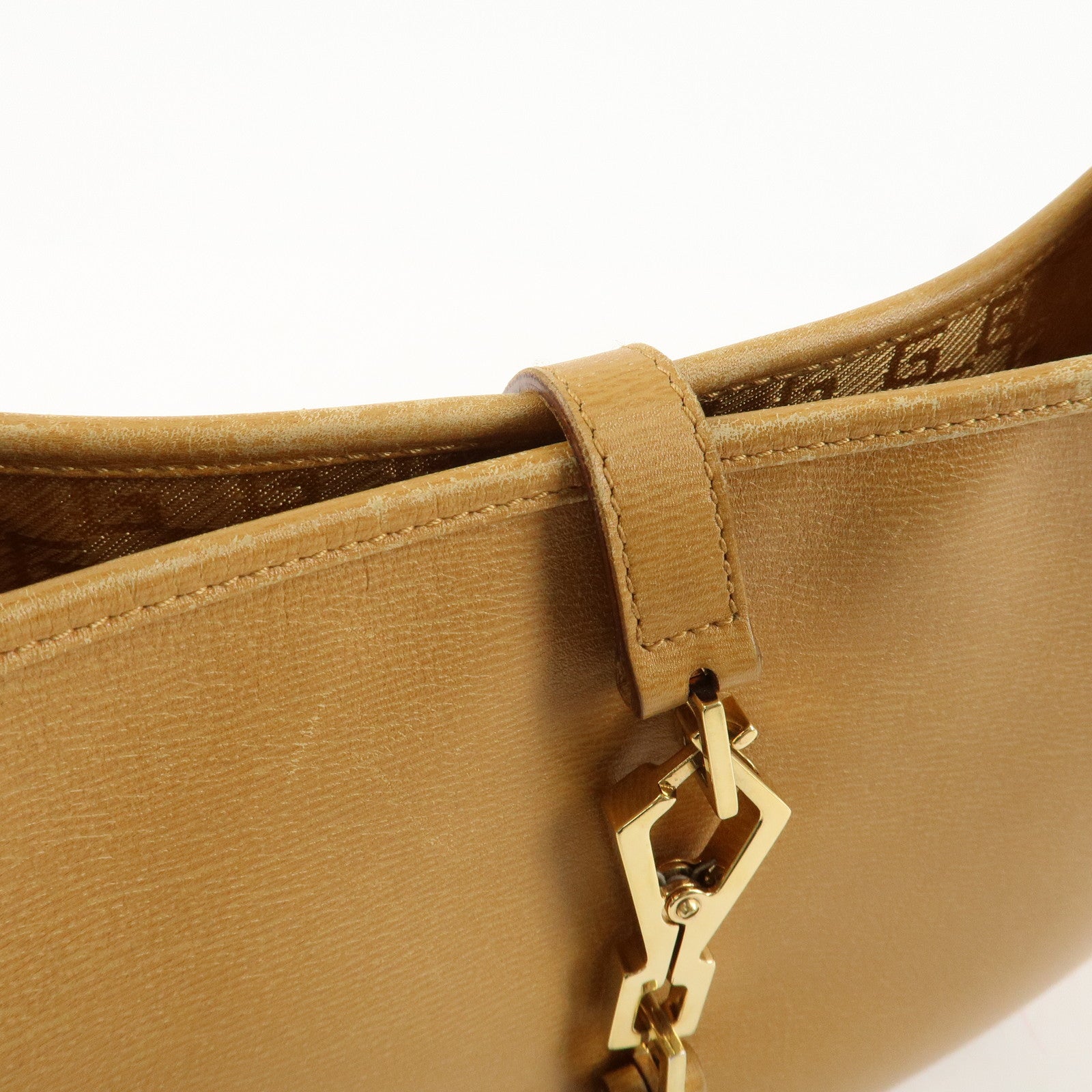 GUCCI Bamboo Leather Shoulder Bag Hand Bag Beige 001.4060.002058 Used