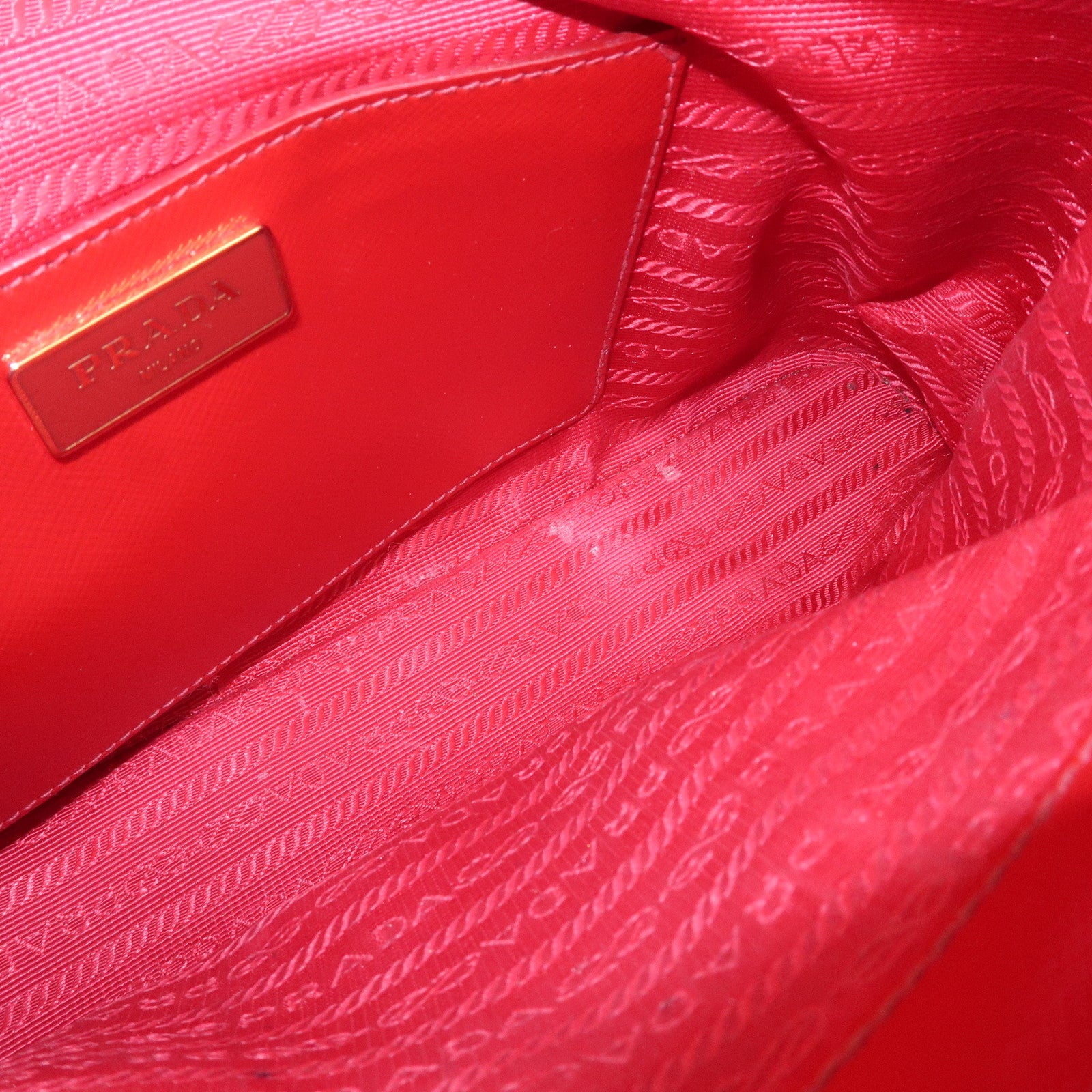 PRADA Triangle Logo Patent Leather 2WAY Bag Hand Bag Red BN2567