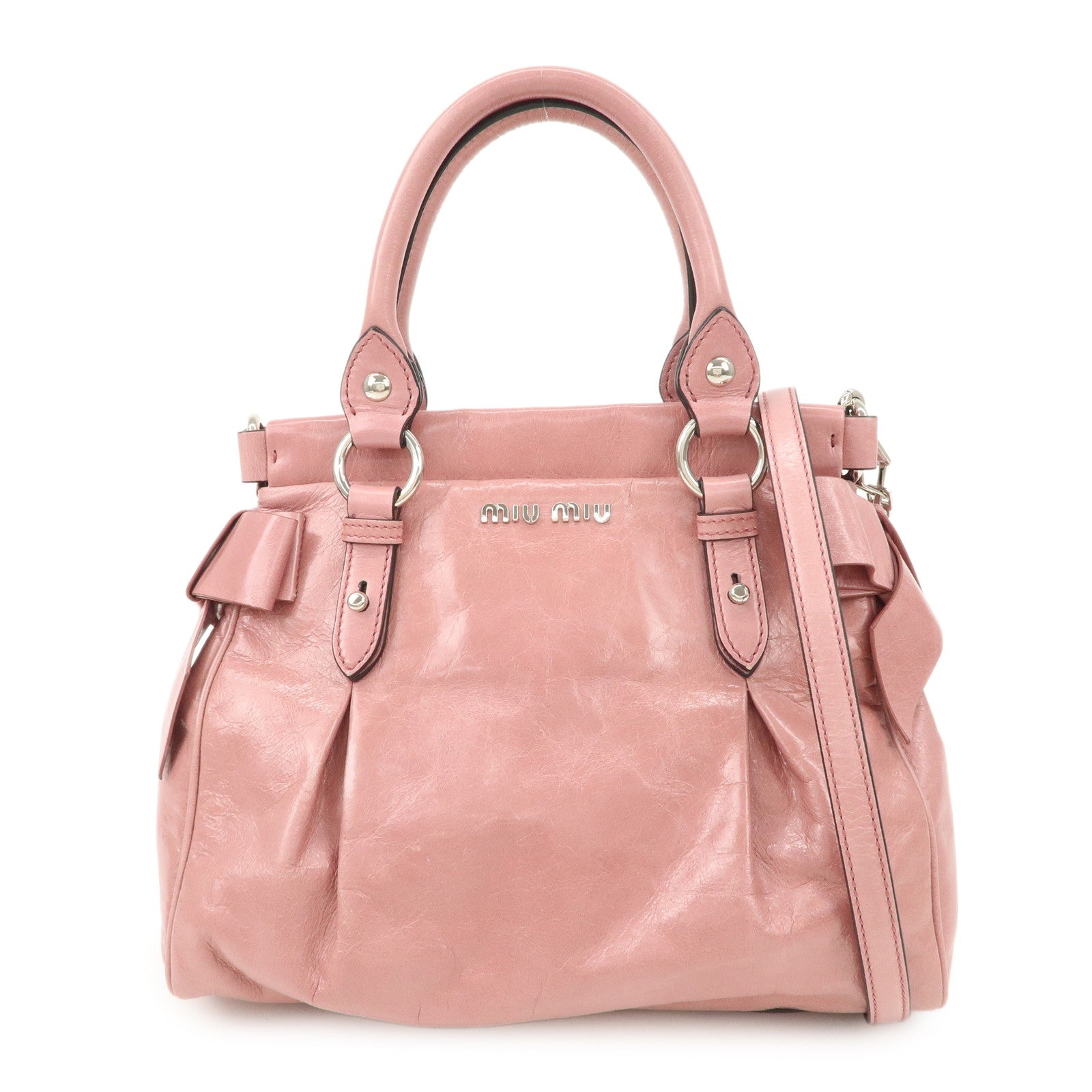 MIU MIU Vitello Lux 2Way Bag Hand Bag Shoulder Bag Pink RN0955