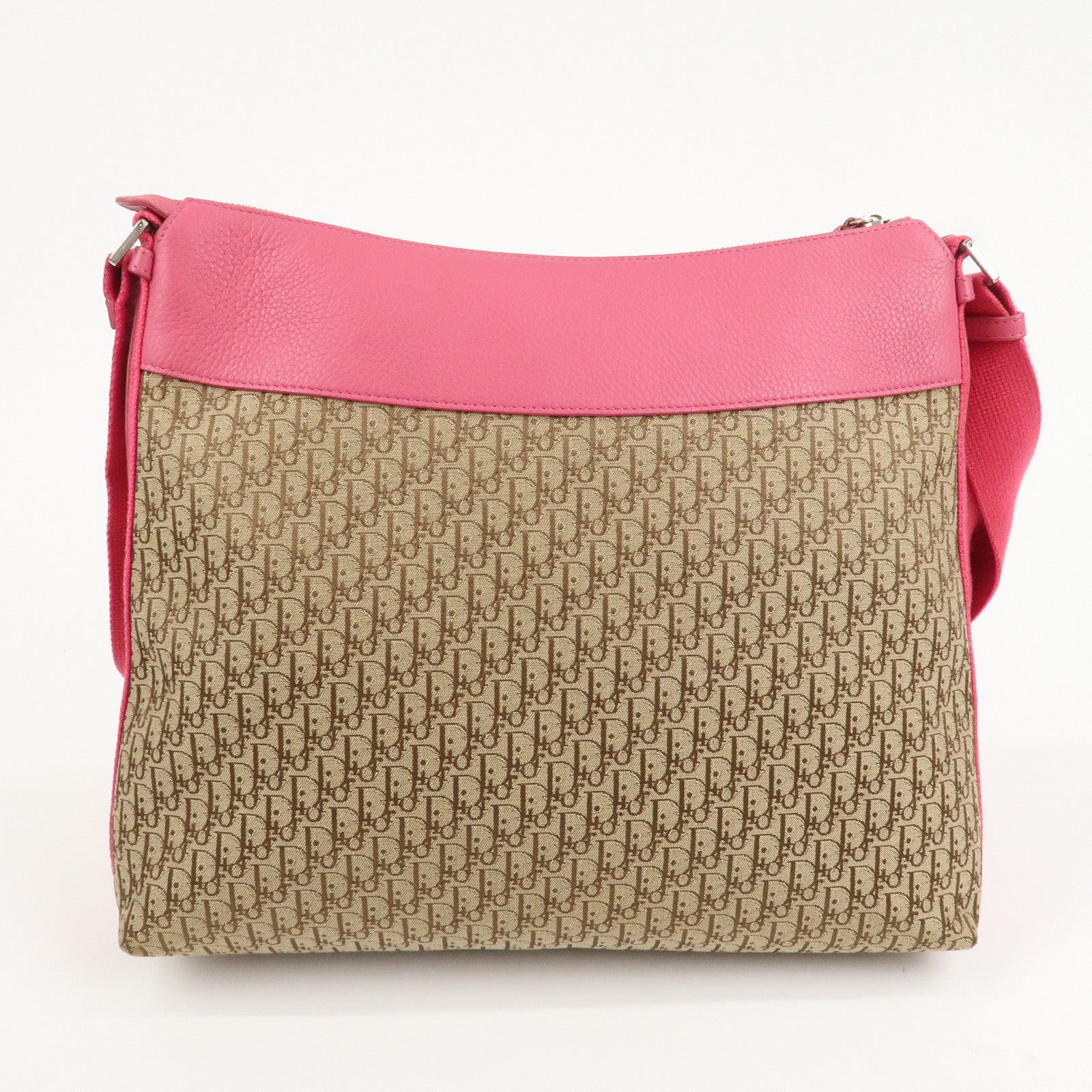 Christian Dior Trotter Canvas Leather Shoulder Bag Beige Pink