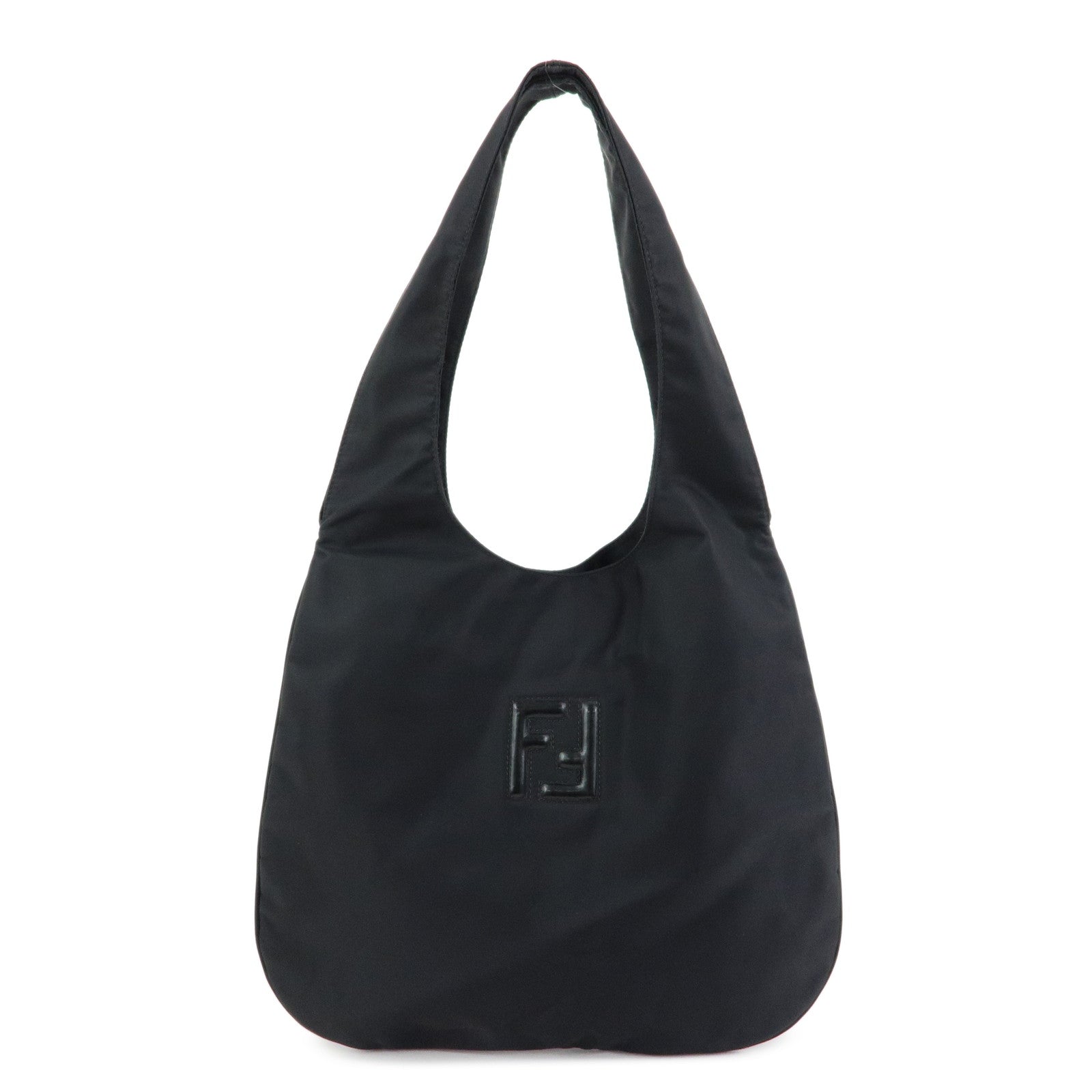 FENDI FF Logo Nylon Leather Shoulder Bag Tote Bag Black 19・B 15062