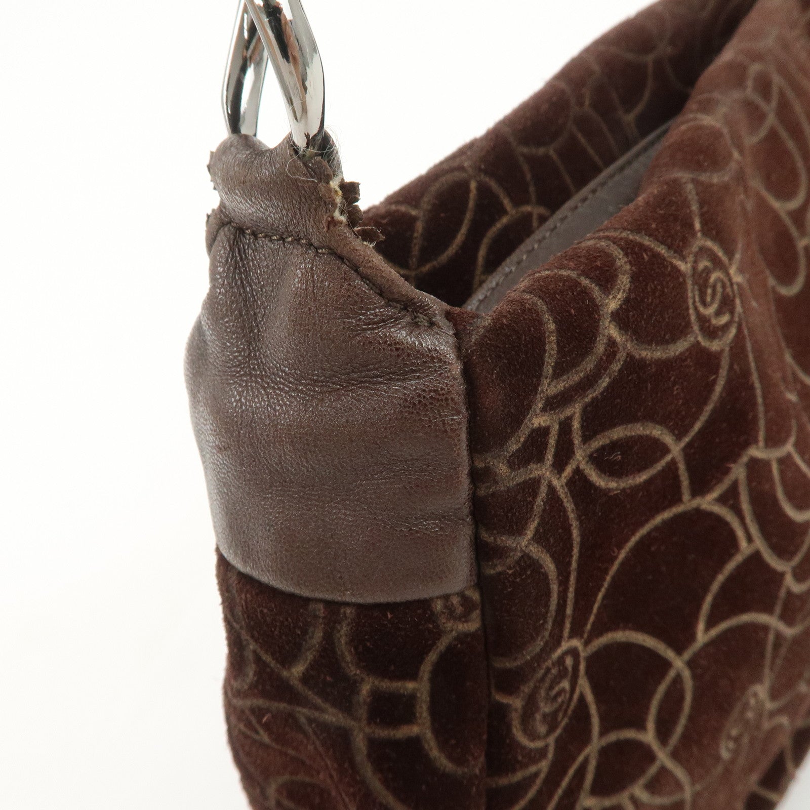 CHANEL Cameria Suede Shoulder Bag Brown Silver Hardware Used