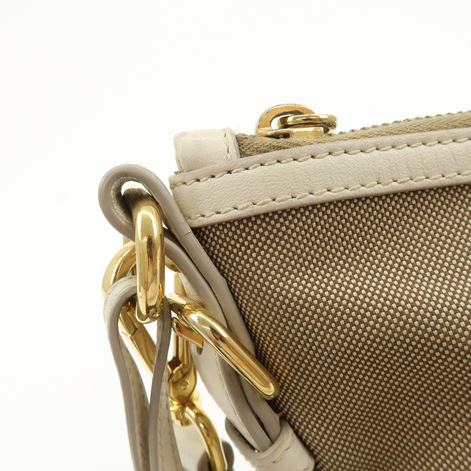 PRADA Logo Jacquard Shoulder Bag Crossbody Bag Beige Ivory BT867A