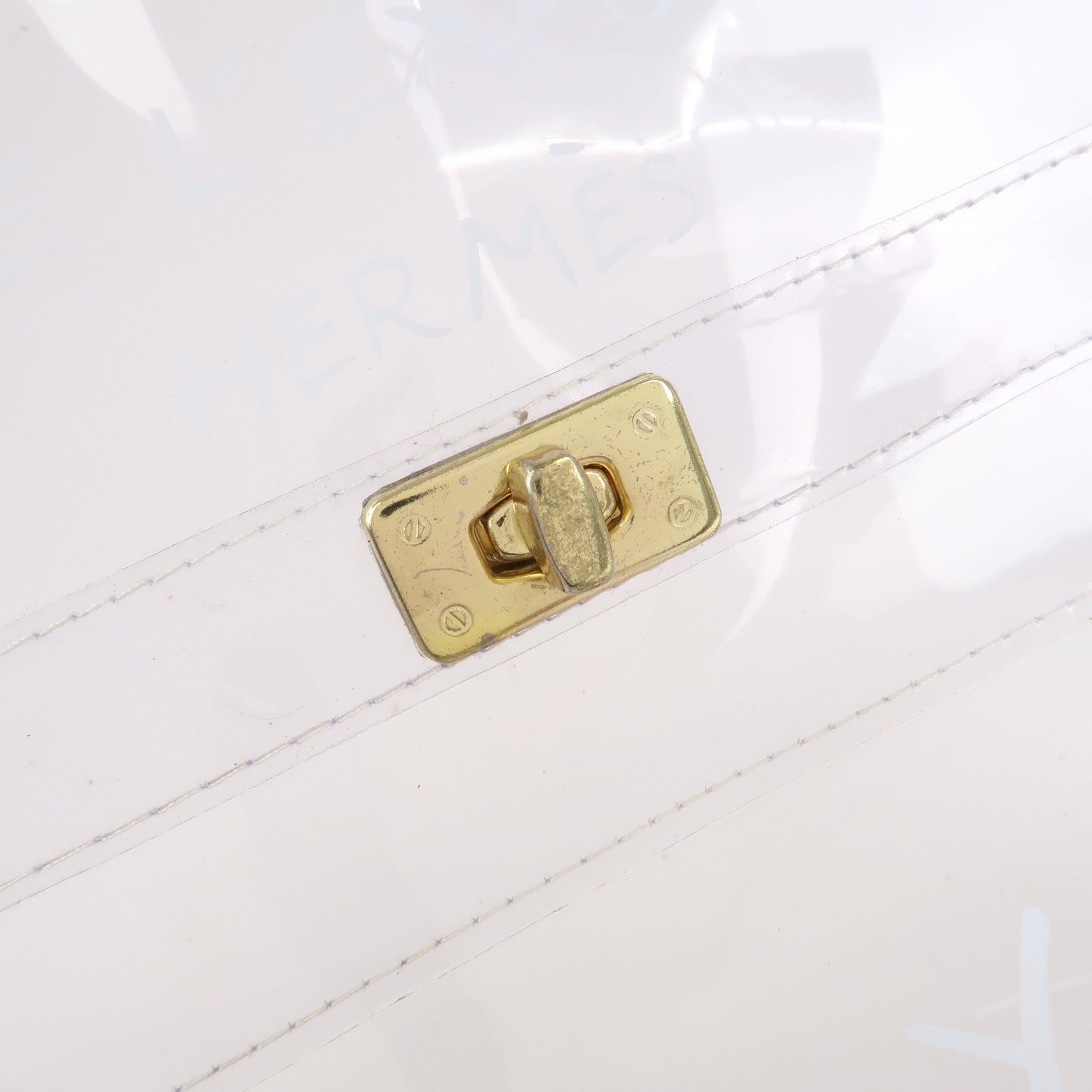 HERMES Kelly Vinyl Hand Bag Clear Gold