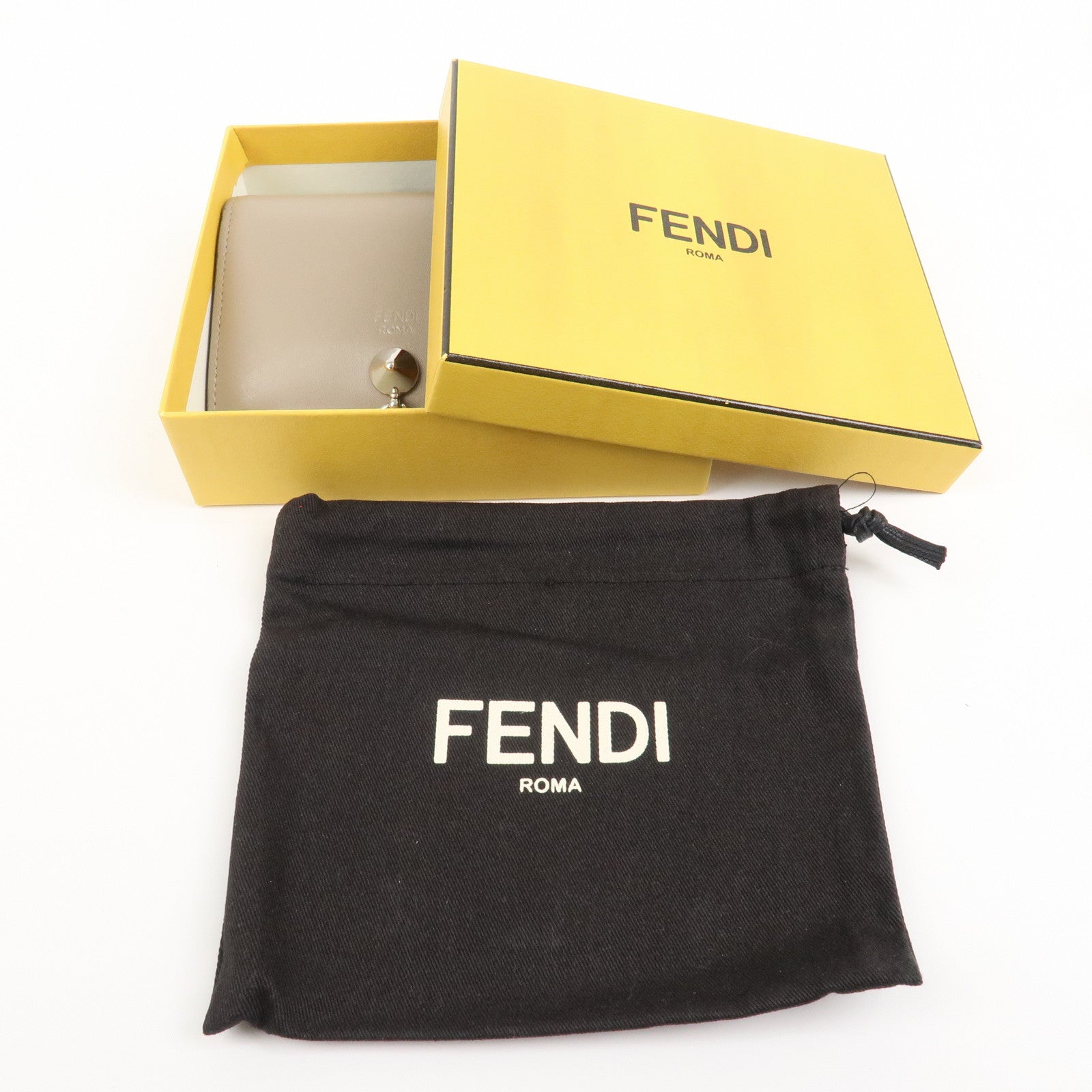 FENDI Leather Bi-fold Compact Wallet Brown 8M0387