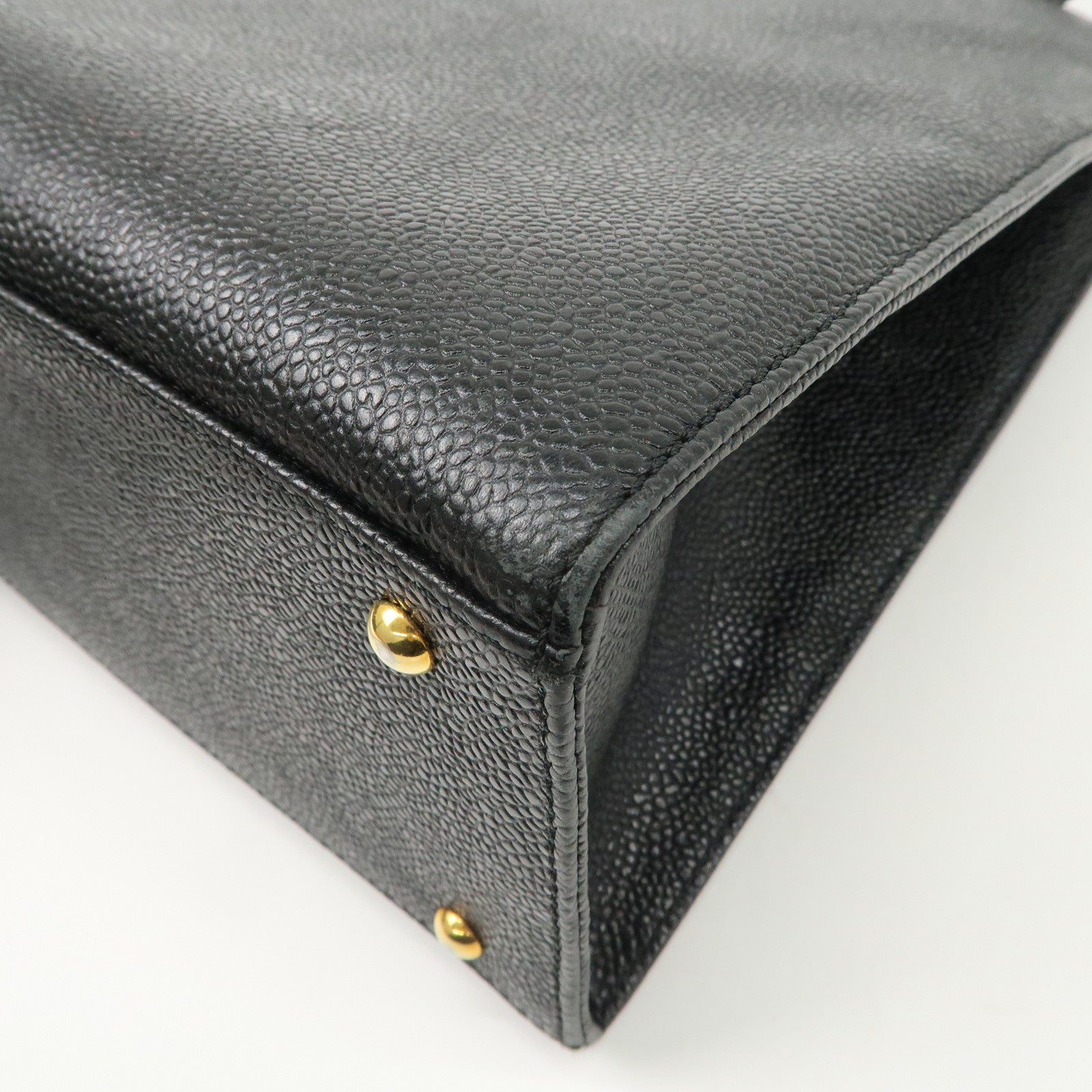 CHANEL Caviarskin Tote Bag Shoulder Bag Black Gold HDW Used