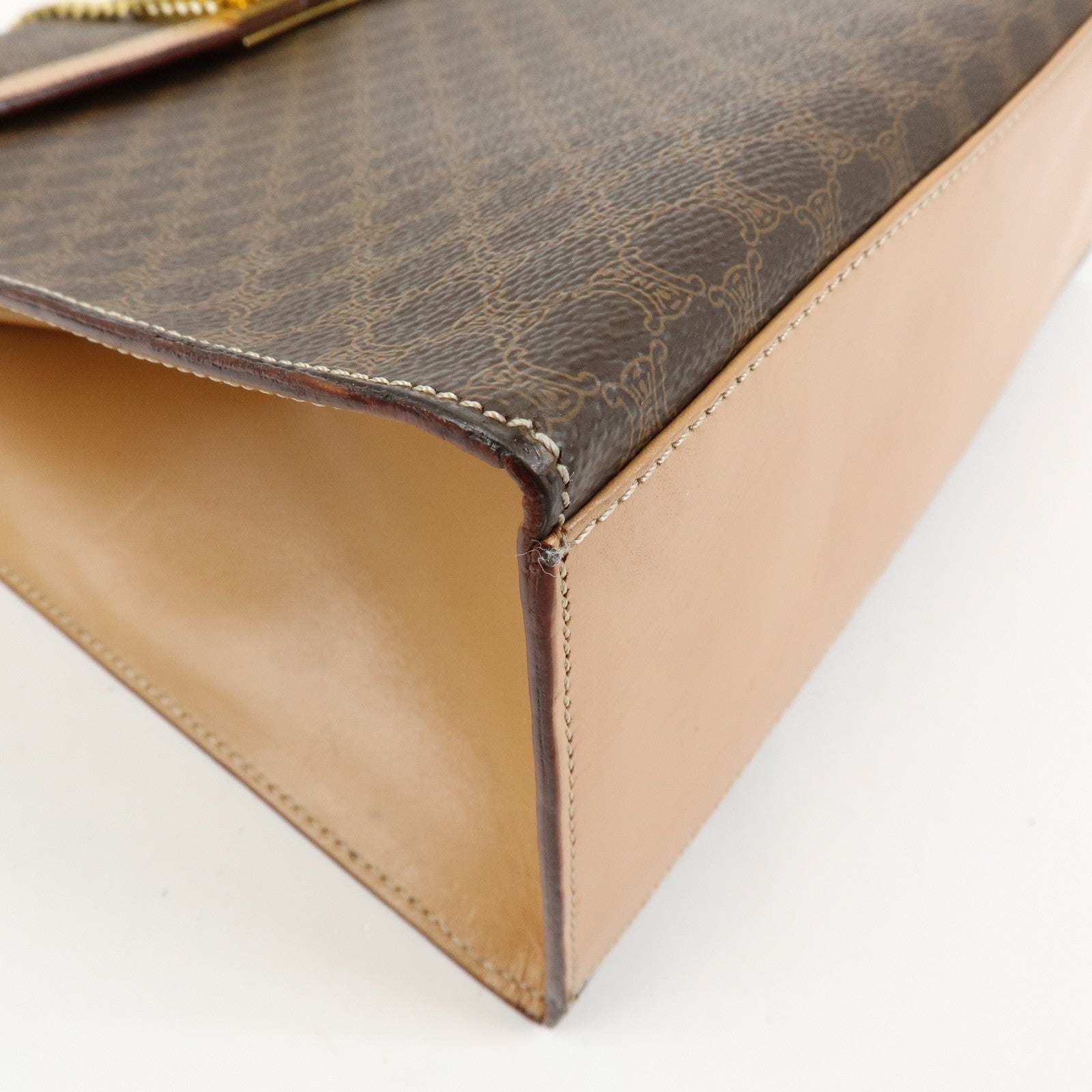 CELINE Macadam PVC Leather Hand Bag Top Handle Flap Bag Brown