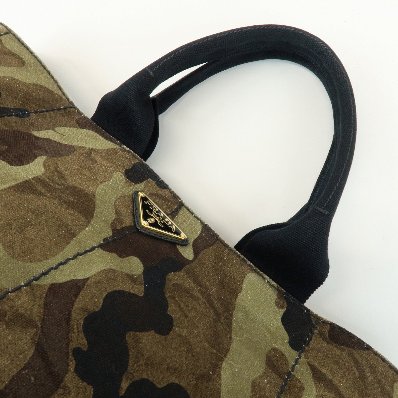 PRADA Triangle Logo Canapa Tote Bag Hand Bag Brown Khaki BN2020