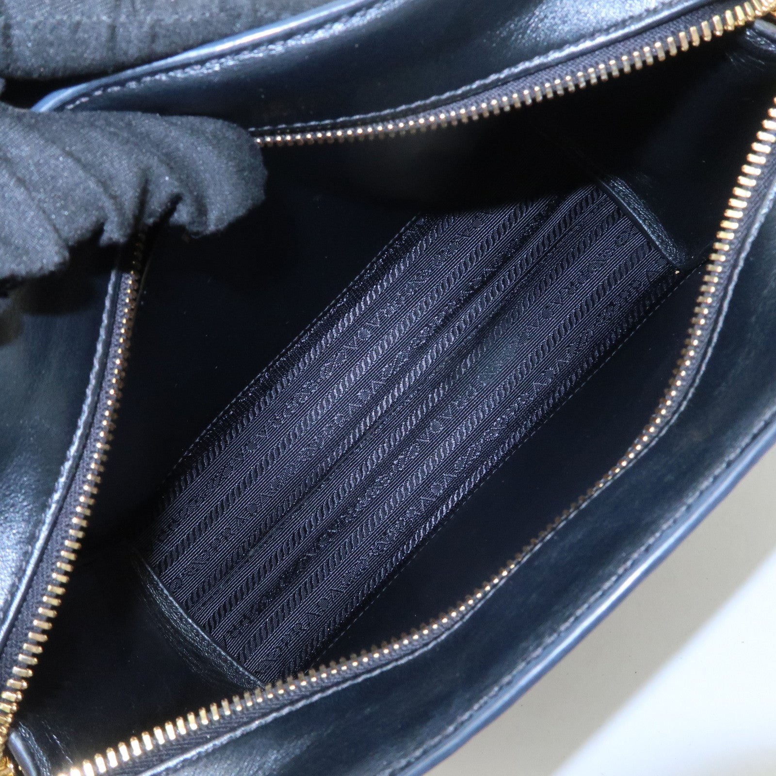 PRADA Logo Saffiano Leather Shoulder Bag Gold HDW Black