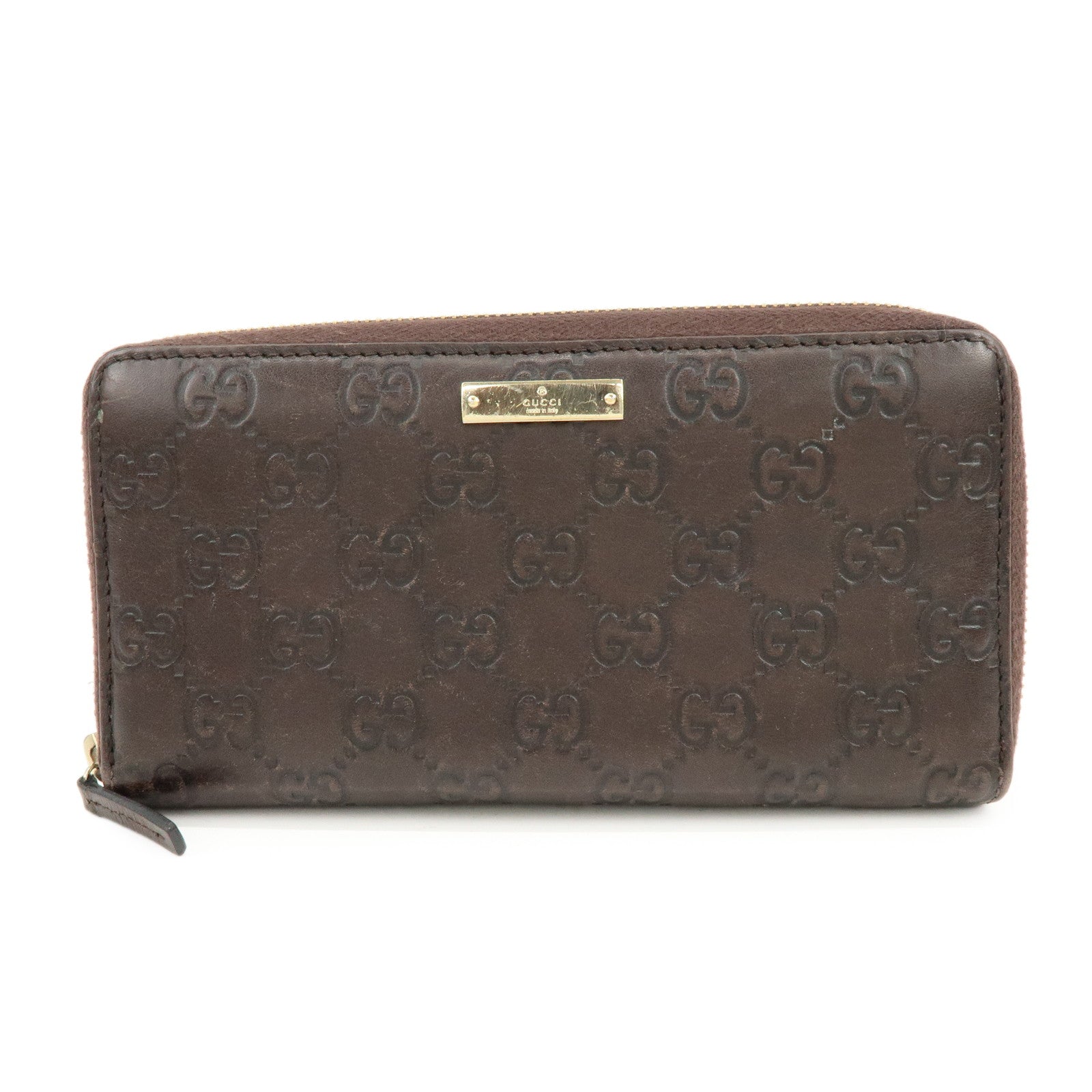 GUCCI Guccissima Leather Round Zippy Long Wallet Dark Brown 112724