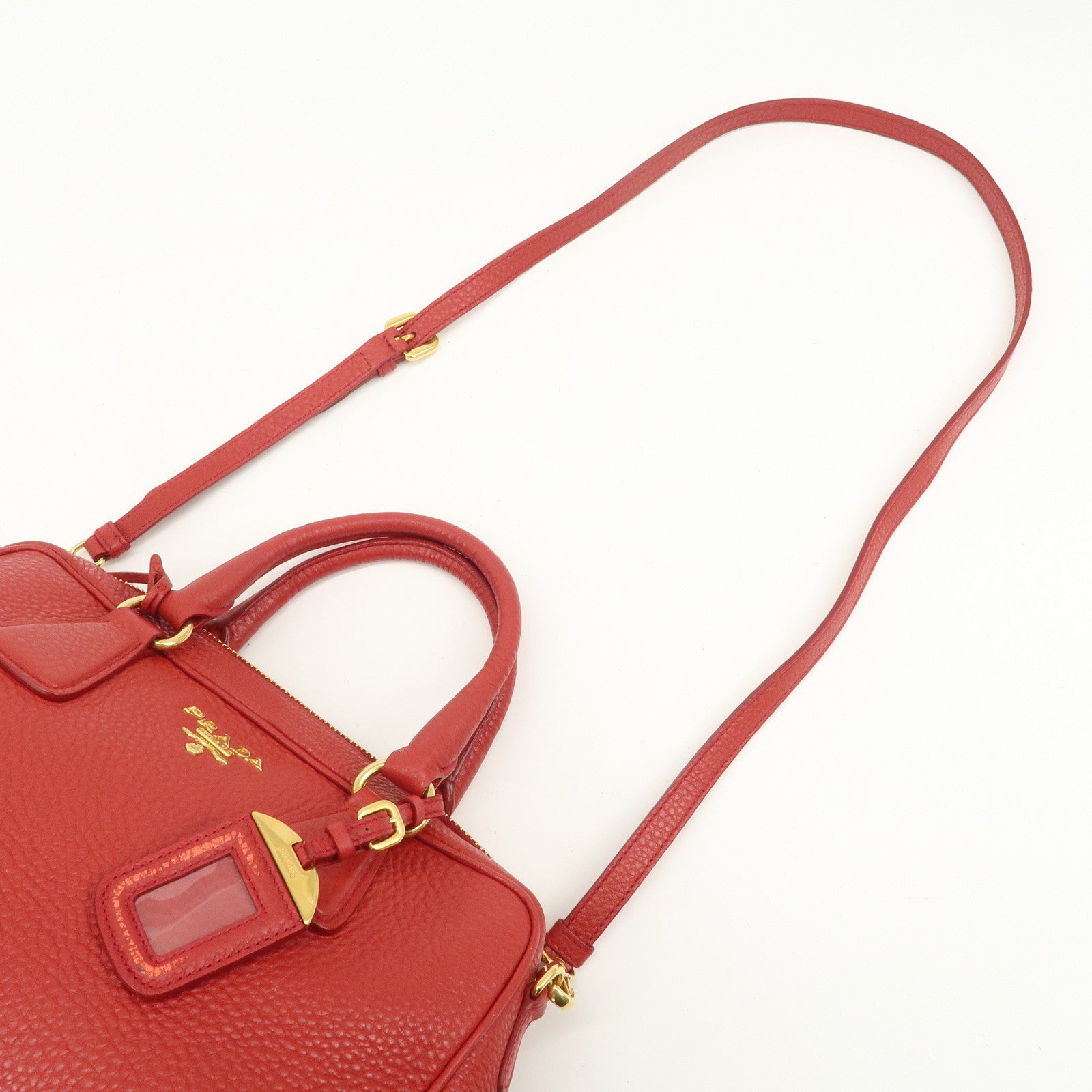 PRADA Logo Leather 2Way Bag Hand Bag Shoulder Bag Red BL0867