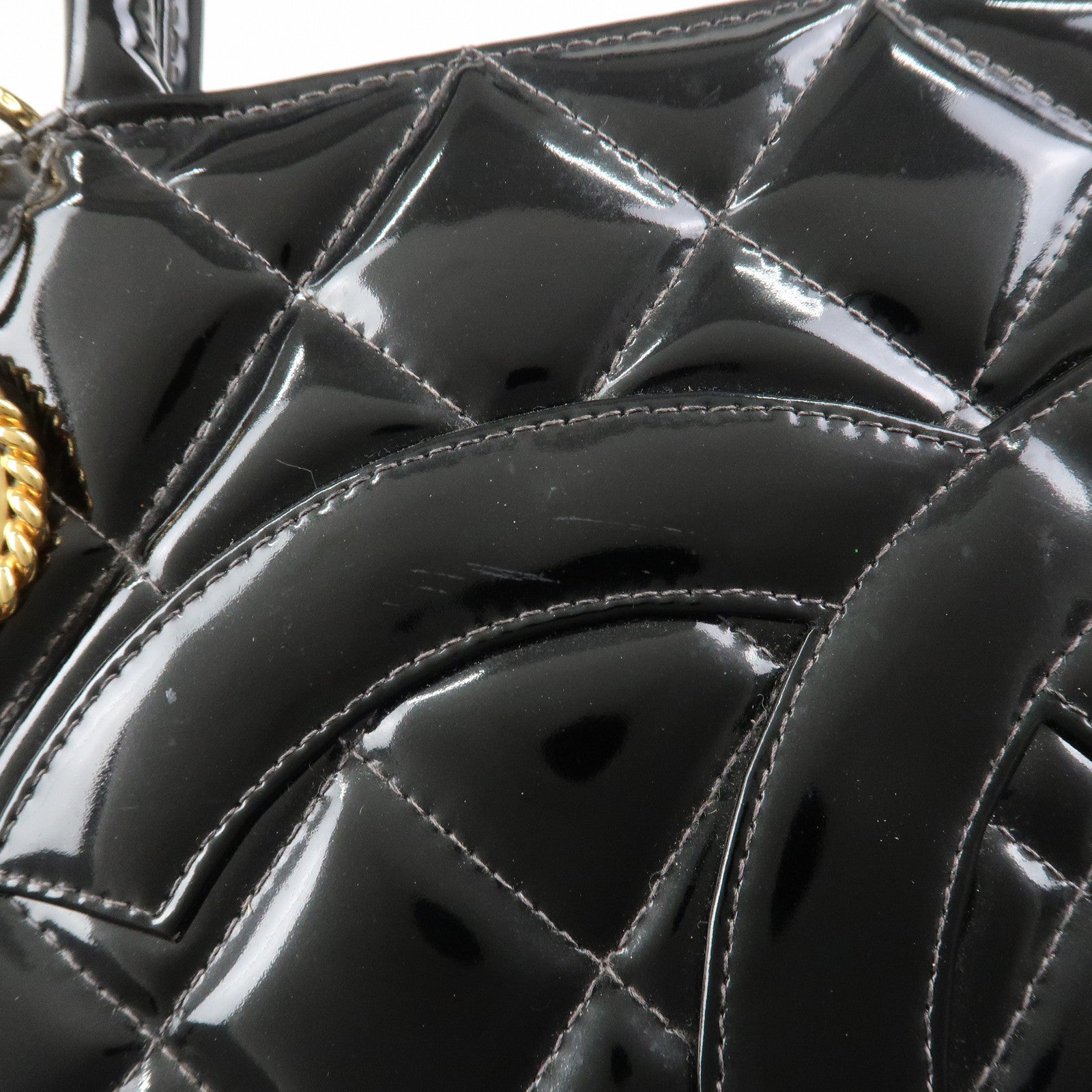 CHANEL Matelasse Patent Leather Medalion Tote Bag Black A01804
