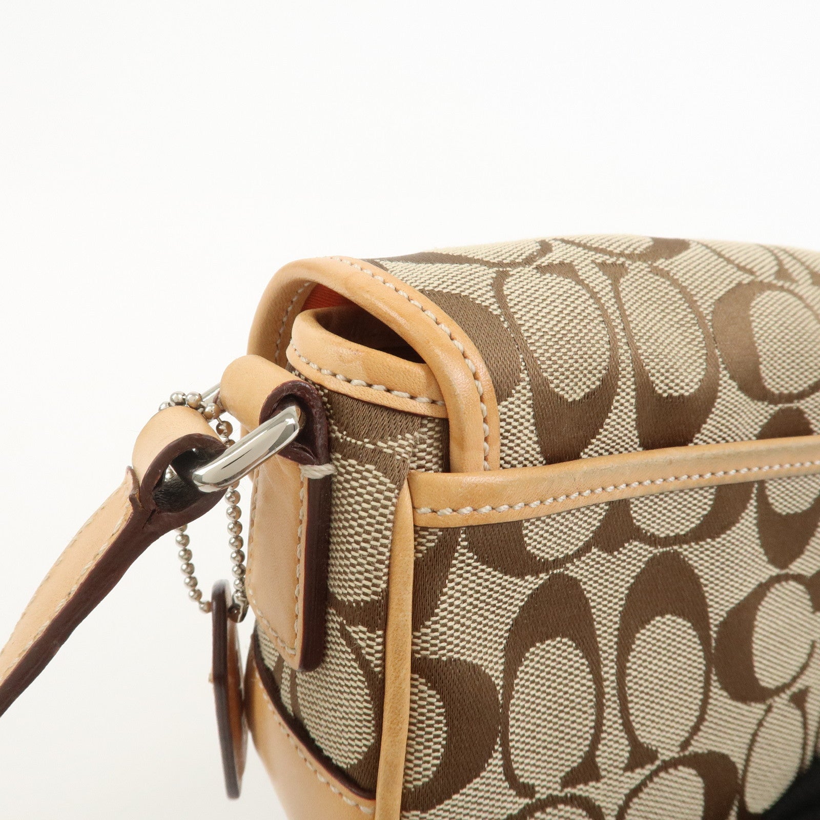 COACH Signature Canvas Leather Shoulder Bag Beige Light Brown