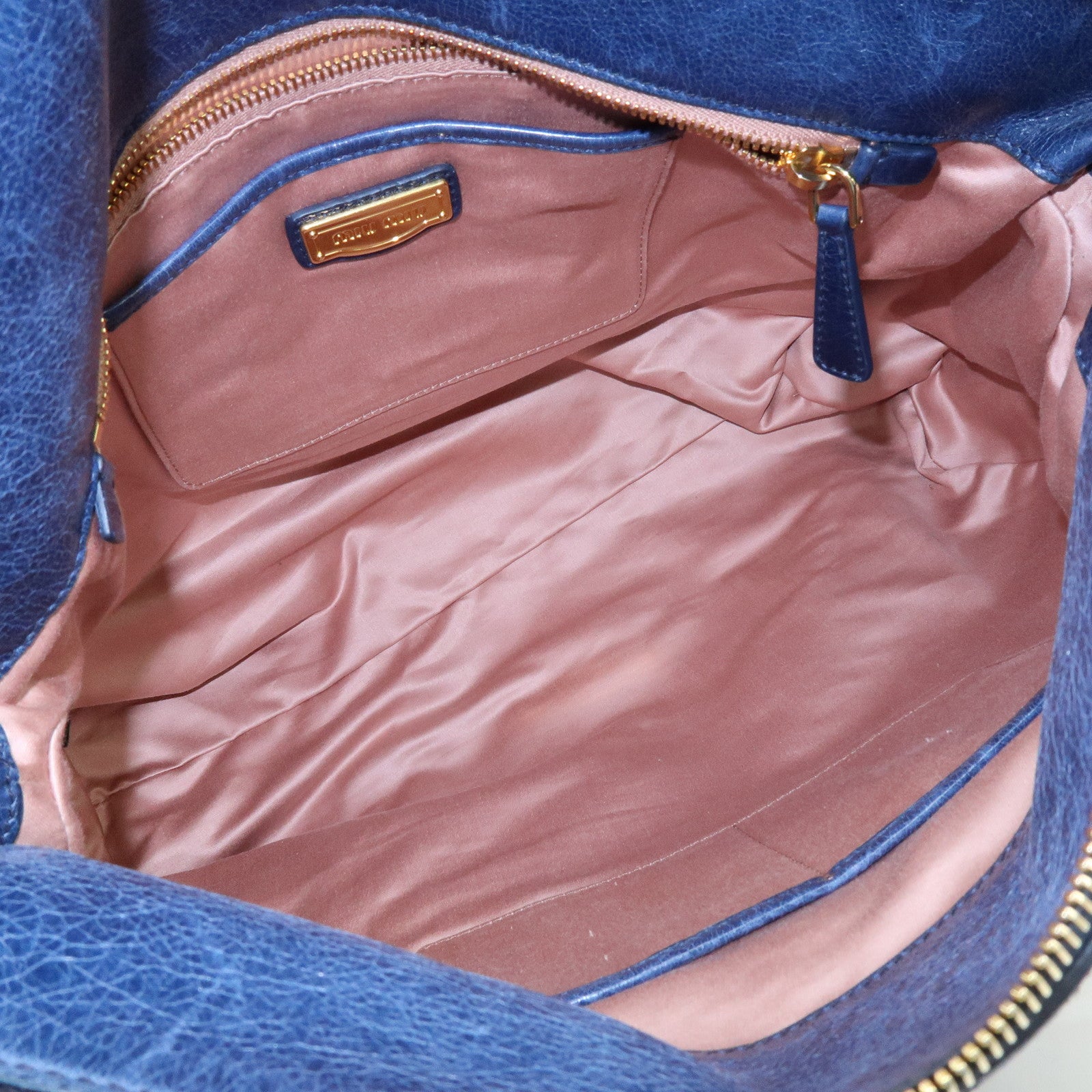 MIU MIU Side Ribbon Large Leather 2Way Bag Shoulder Bag Navy RT0365