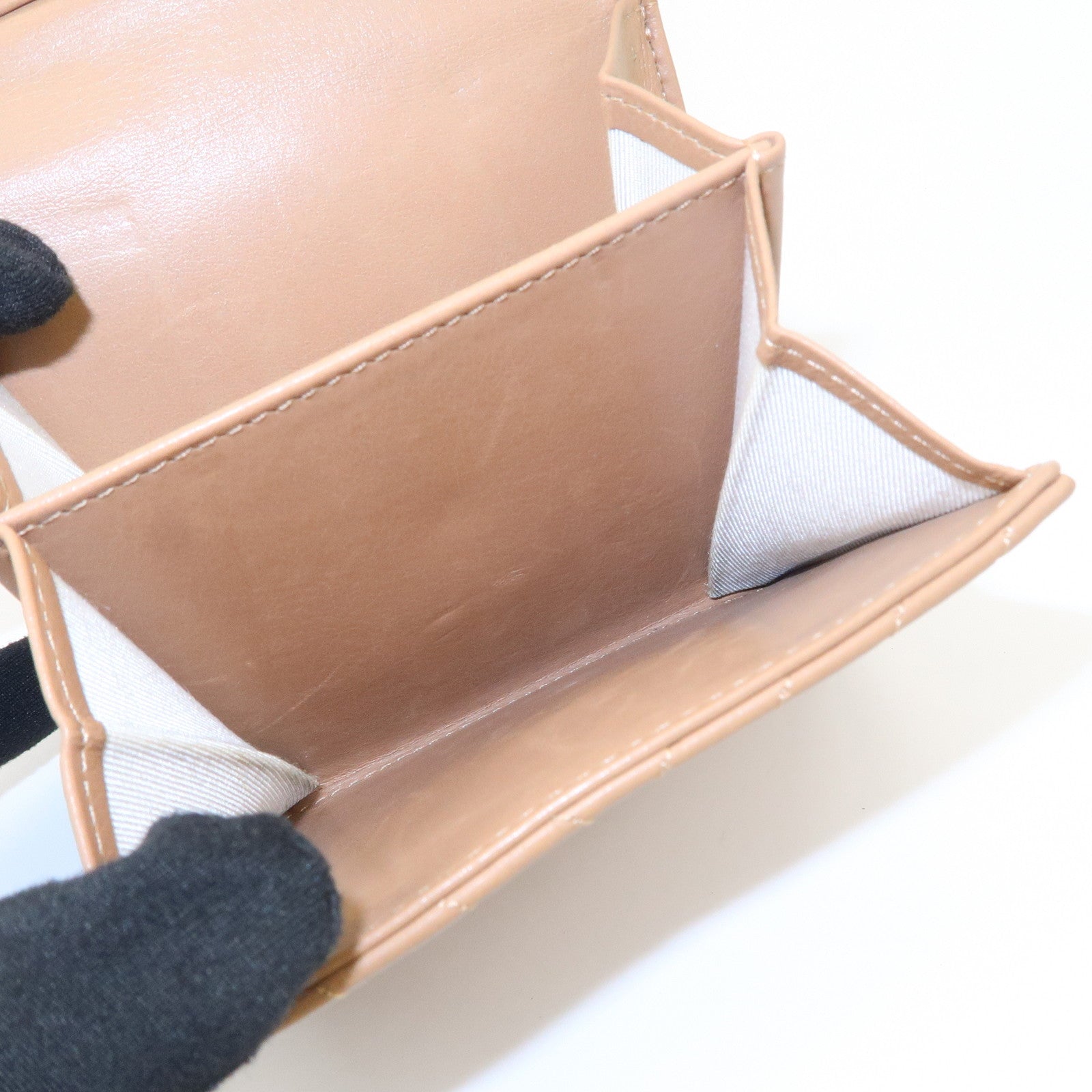 CHANEL Matelasse V Stitch Leather Tri-Fold Wallet Brown A34281