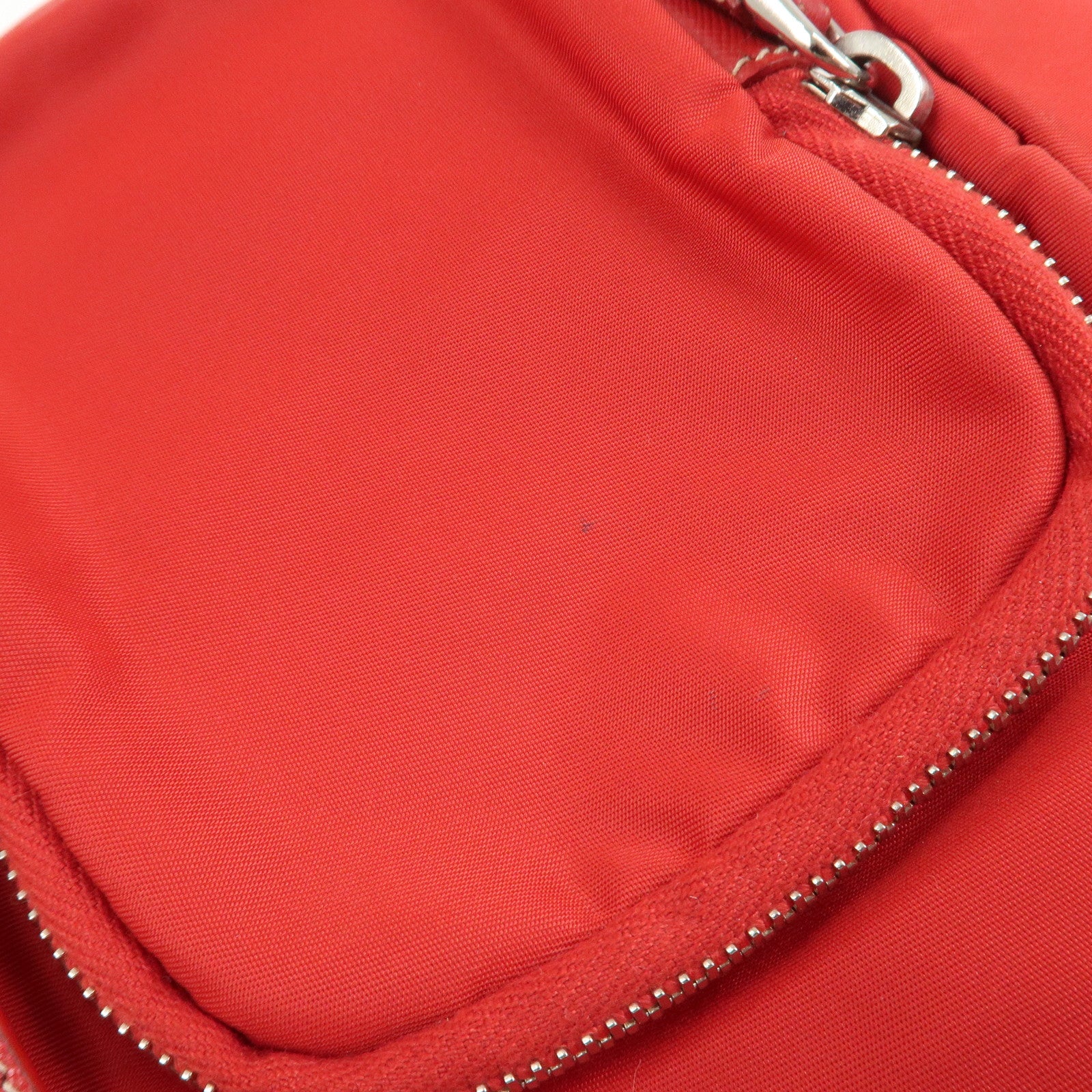 PRADA Triangle Logo Nylon Saffiano Leather Shoulder Bag Red BT0436
