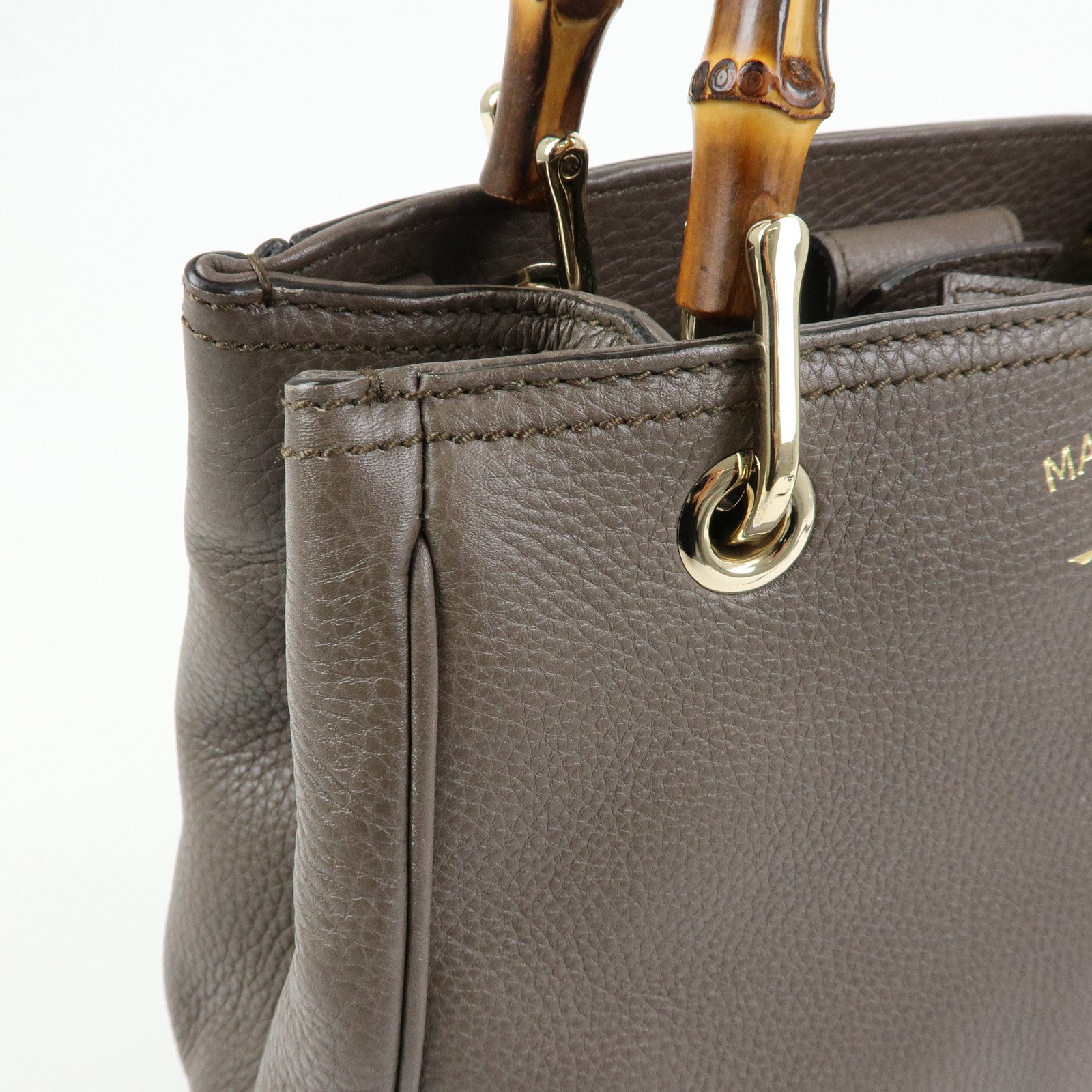 GUCCI Bamboo Leather Shopper Small 2Way Bag Greige 336032