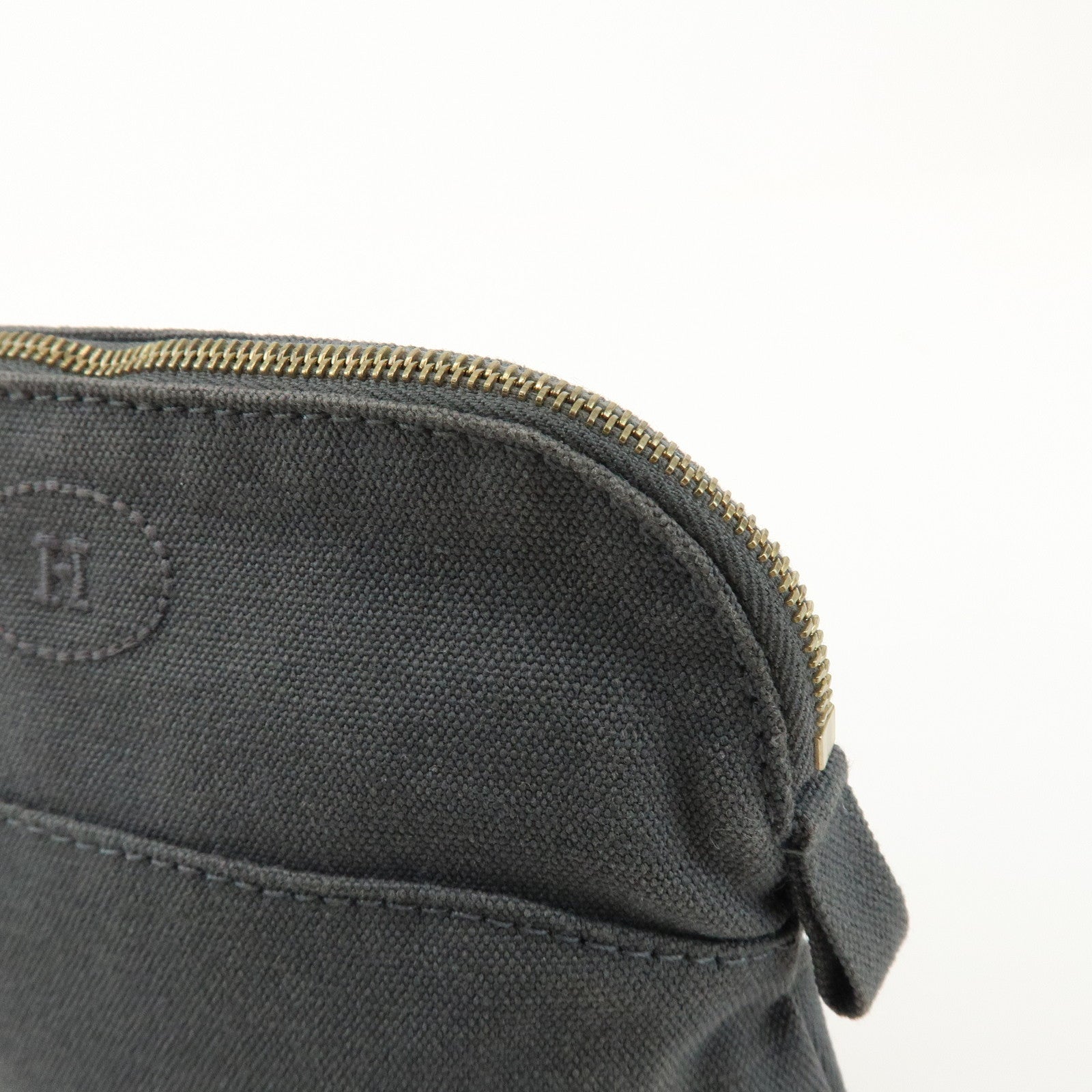 HERMES Logo Canvas Leather Bolide Pouch 16 Cosmetic Pouch