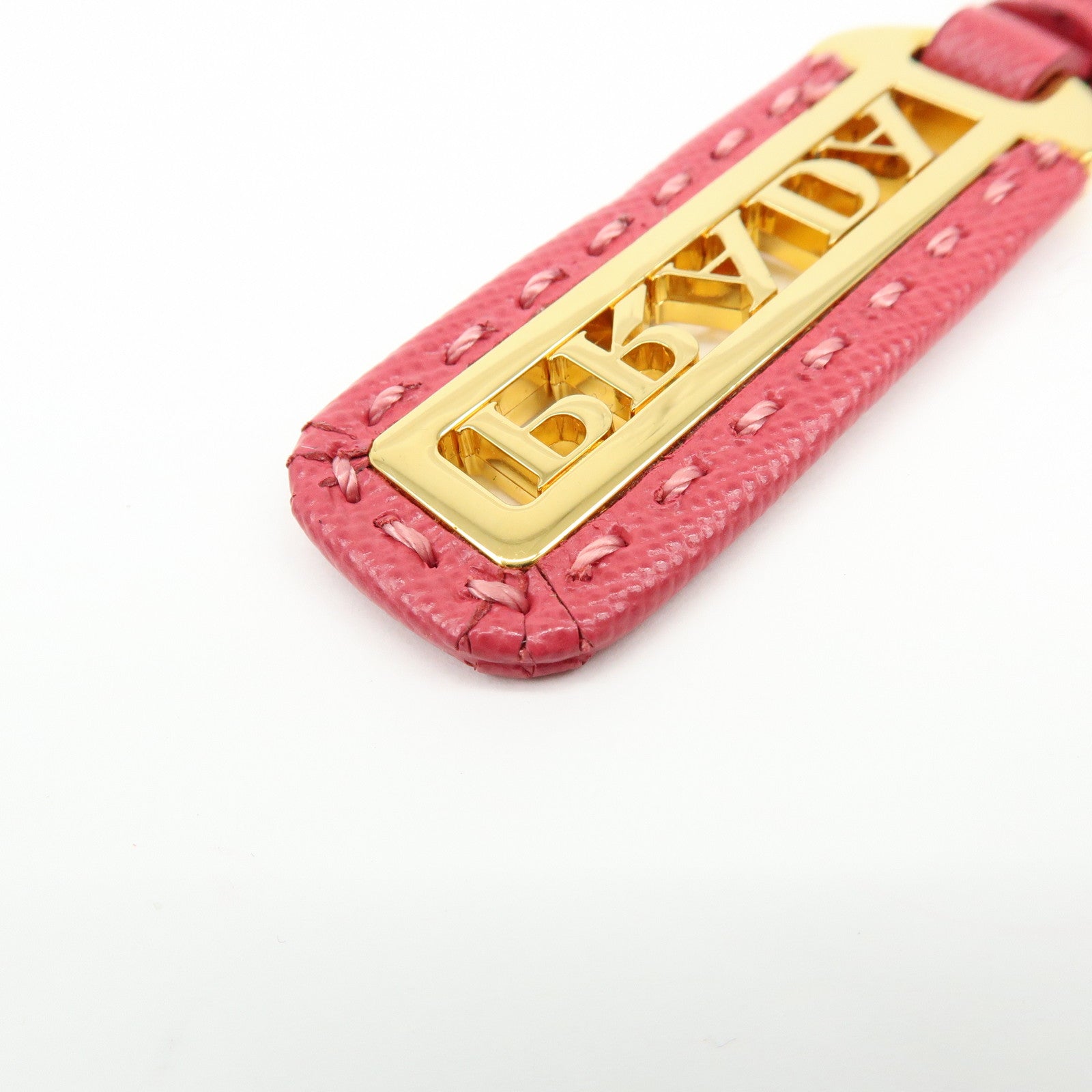 PRADA Logo Leather Metal Bag Charm Key Charm Pink Gold