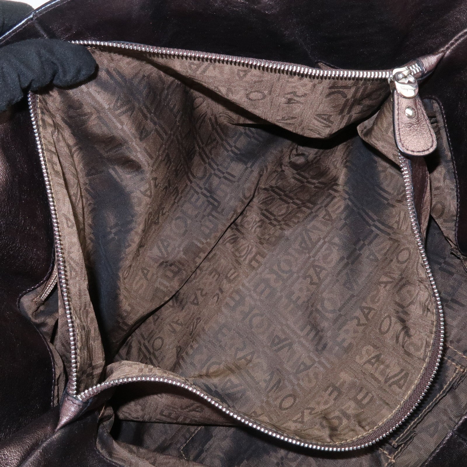 Ferragamo Gancini Leather Tote Bag Shoulder Bag Bronze