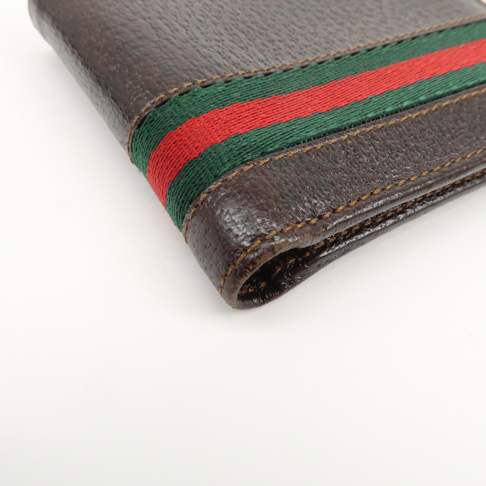 GUCCI Sherry Logo Leather Compact Wallet Brown 138073