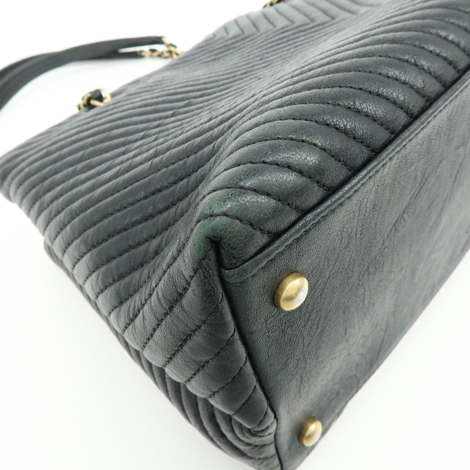 CHANEL Chevron Calf Leather Shoulder Bag Tote Bag Black