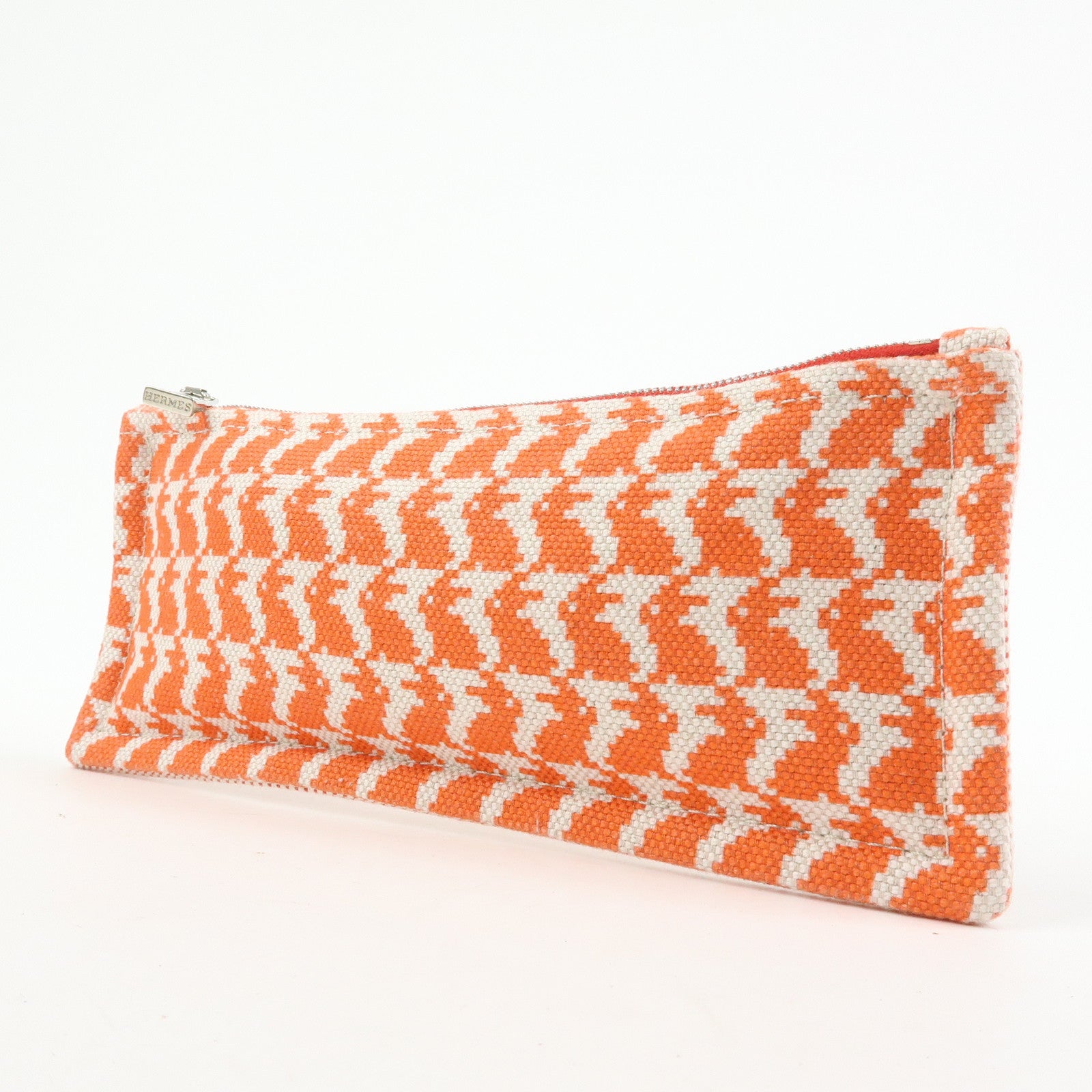 HERMES Ecole PM Cotton Flat Pouch Animaux Pixel Orange Red