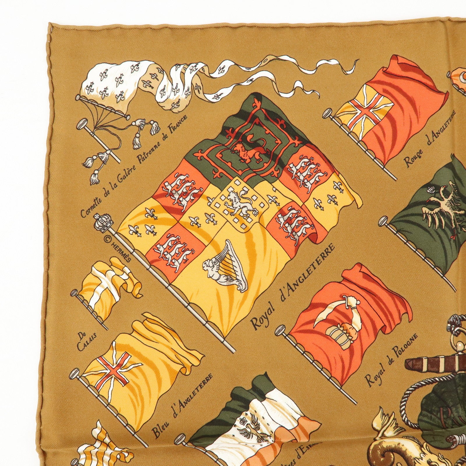HERMES Carre 45 Silk 100% Scarf PAVOIS Brown Multicolor