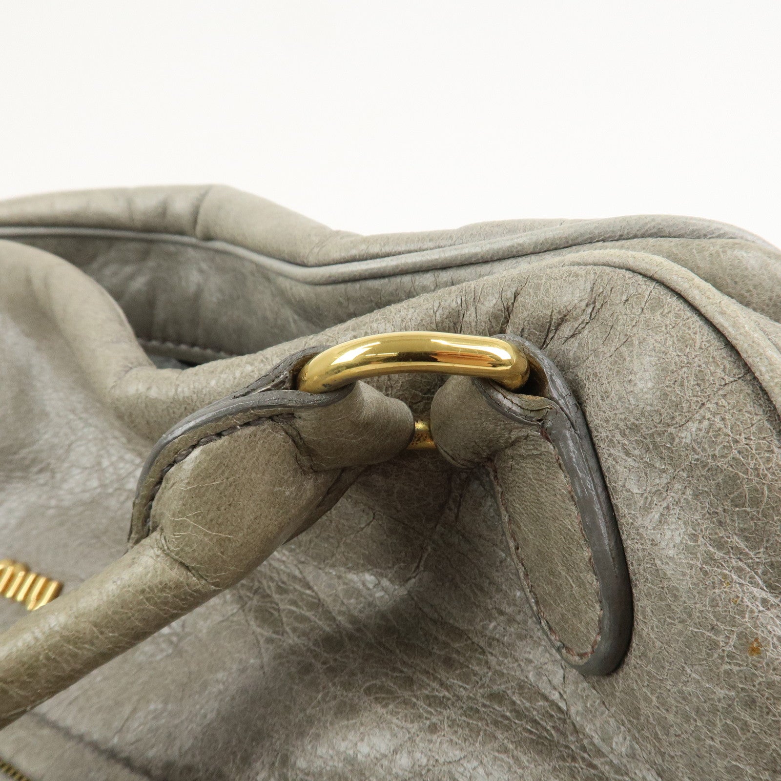 MIU MIU Logo Leather Hand Bag Shoulder Bag Gray